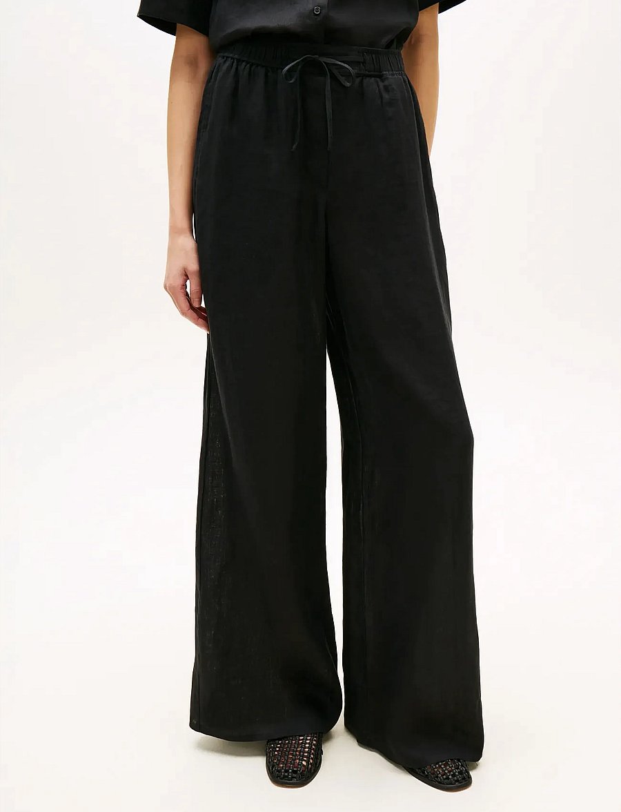 Tommy Hilfiger - ESS LINEN PULL ON PANTS - leinenhosen - black - 0