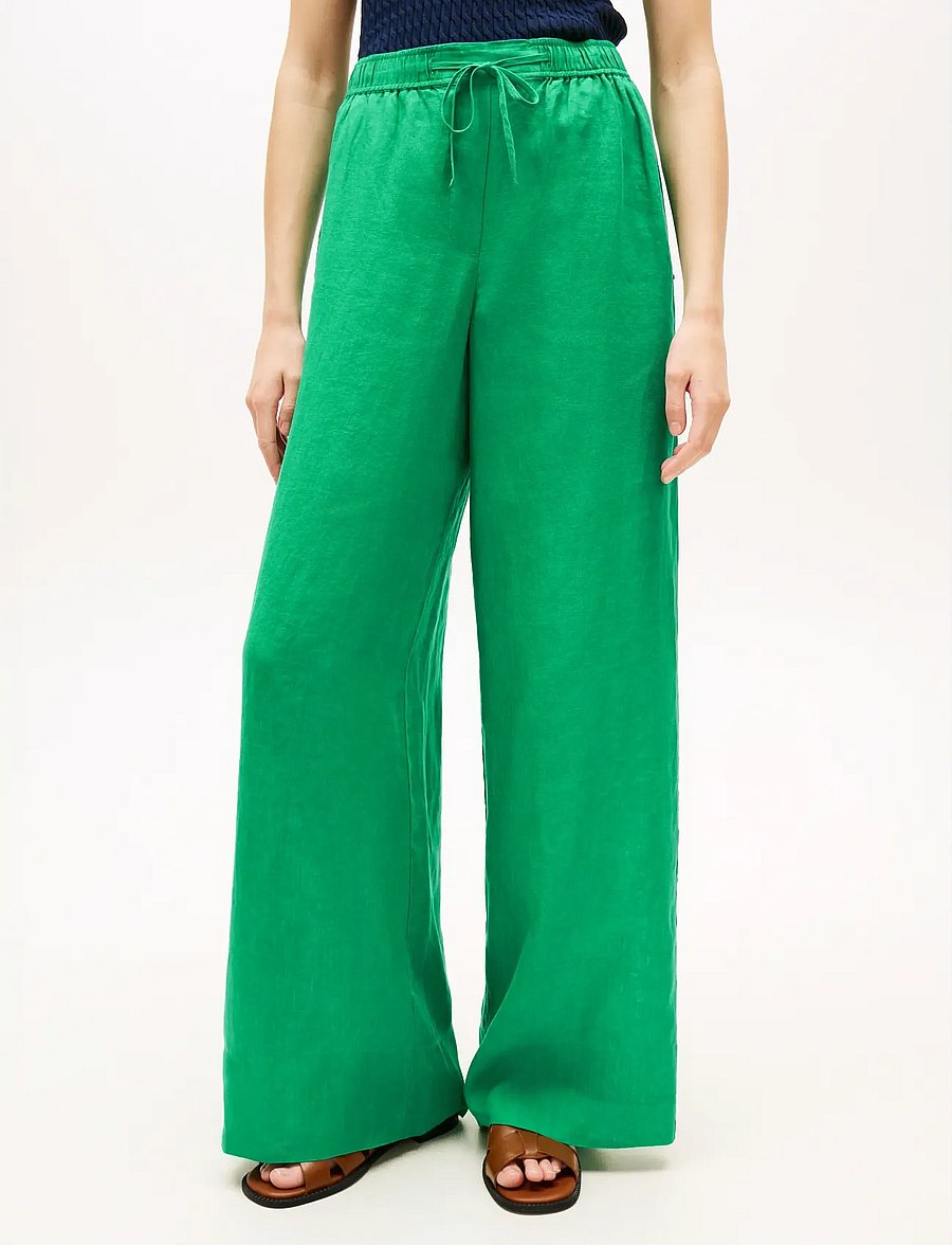 Tommy Hilfiger - ESS LINEN PULL ON PANTS - leinenhosen - courtside green - 0
