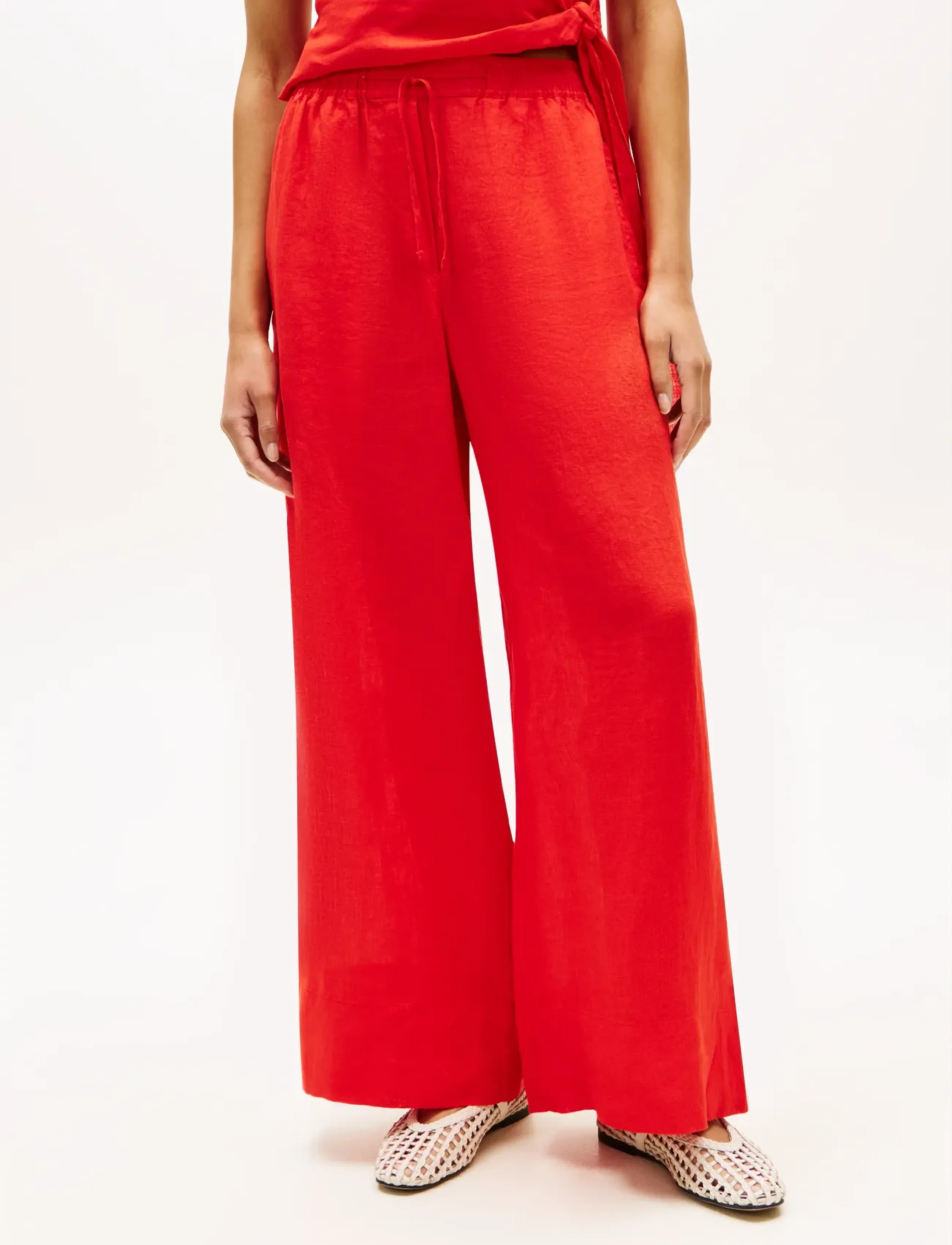 Tommy Hilfiger ESS LINEN PULL ON PANTS - Tommy Hilfiger - FIREWORKS / red
