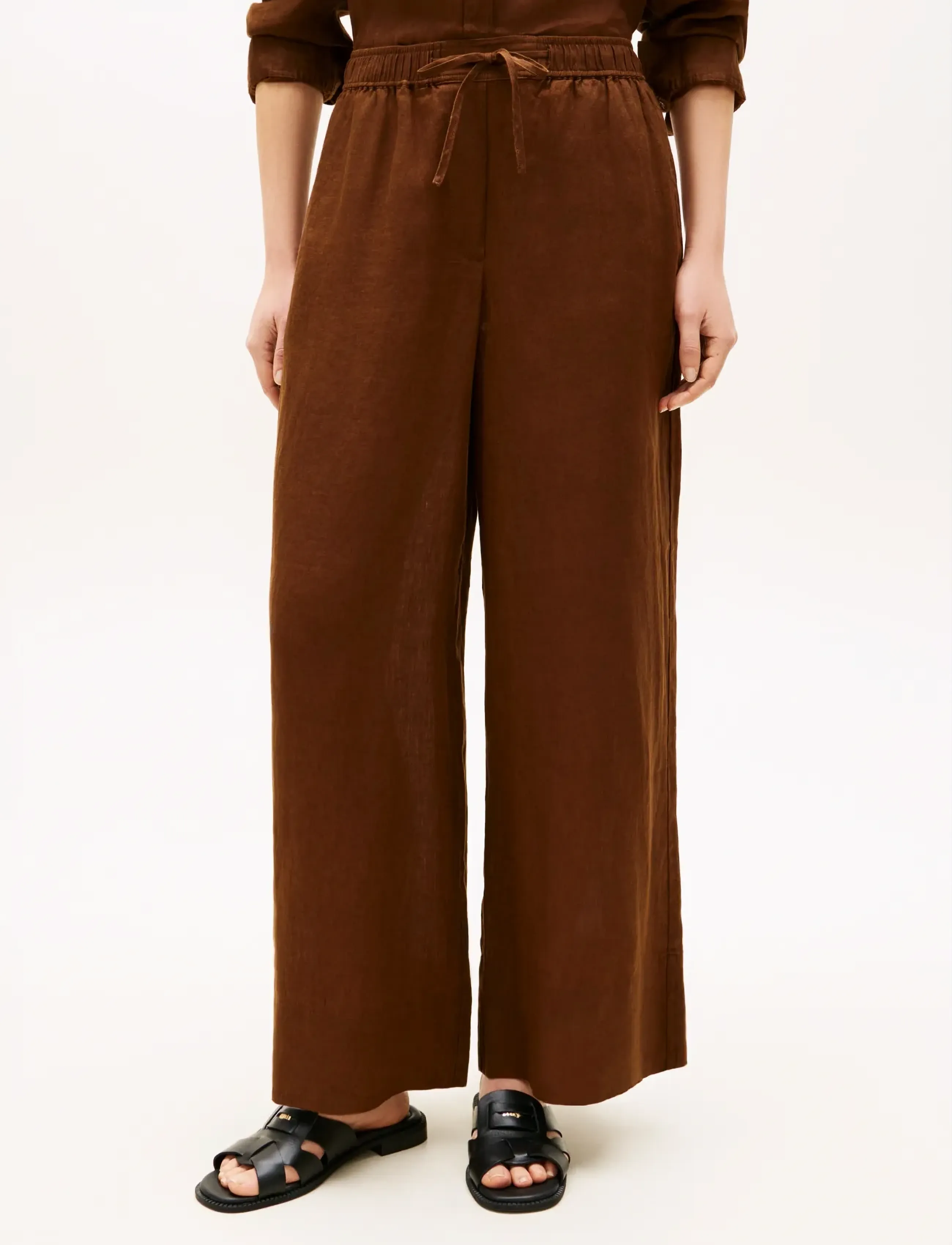 Tommy Hilfiger Ess Linen Pull On Pants, XS, Trousers, Braun - Wide Leg, Frauen