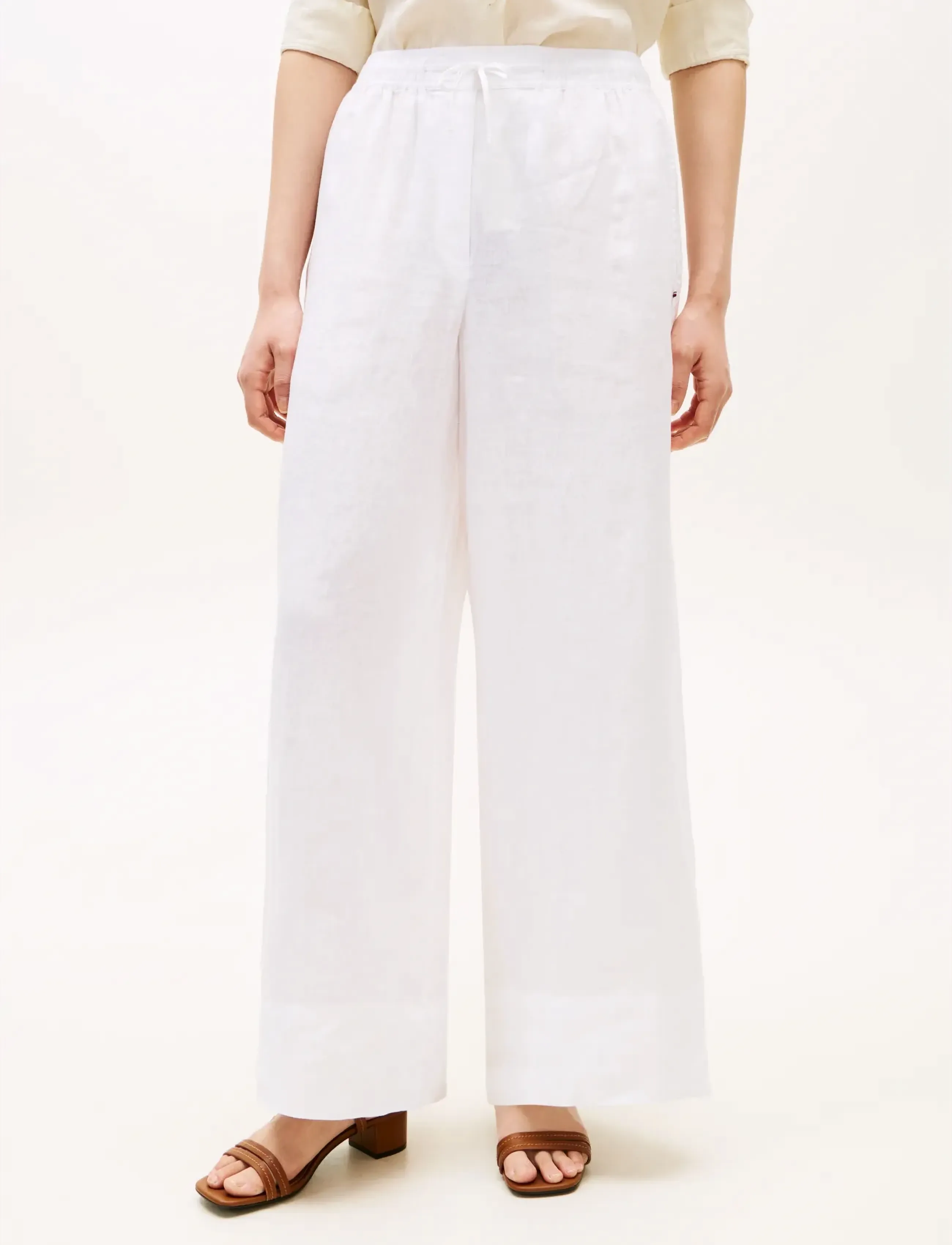 Tommy Hilfiger Ess Linen Pull On Pants, M, Trousers, Weiß - Wide Leg, Frauen