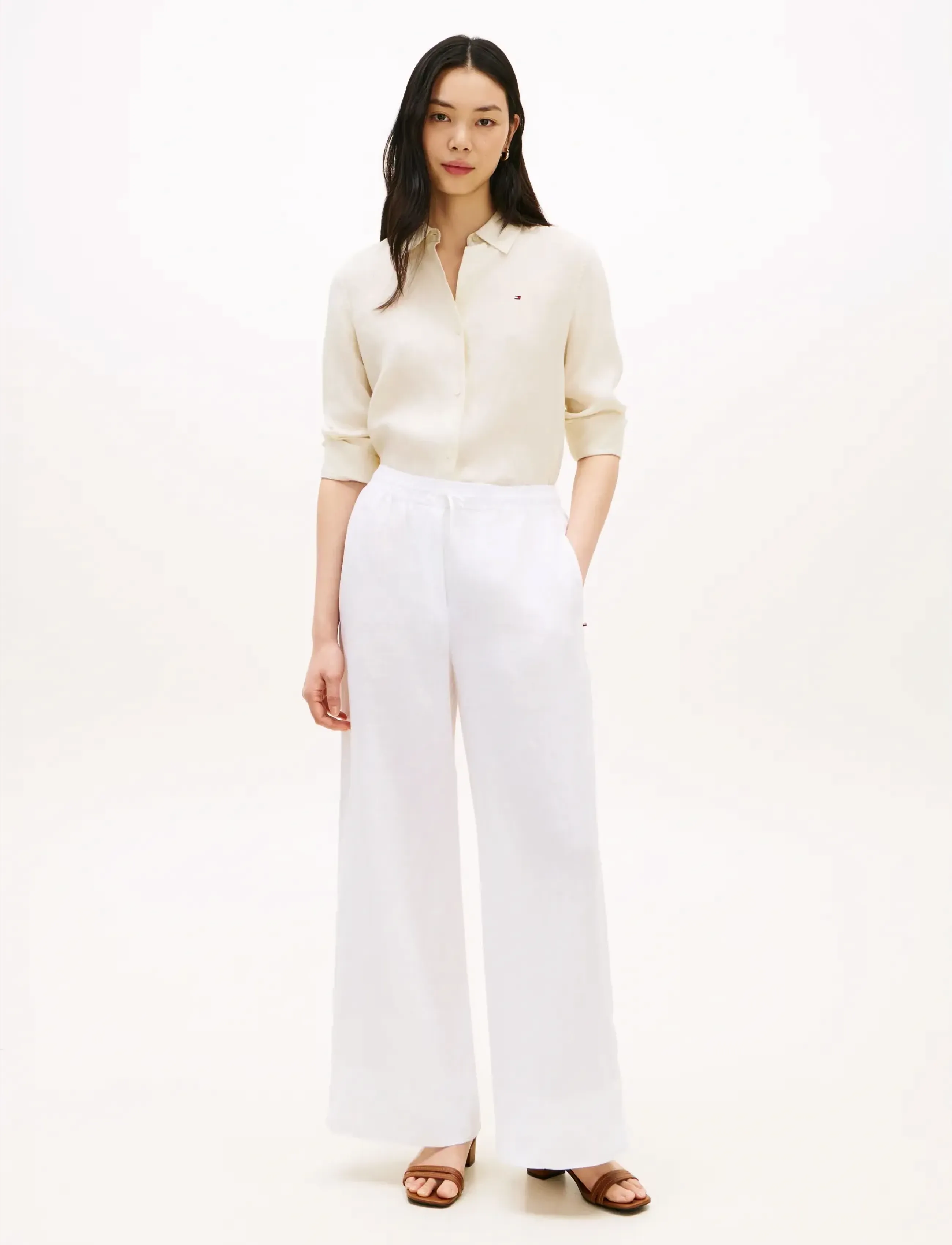 Tommy Hilfiger - ESS LINEN PULL ON PANTS - lina bikses - th optic white - 3