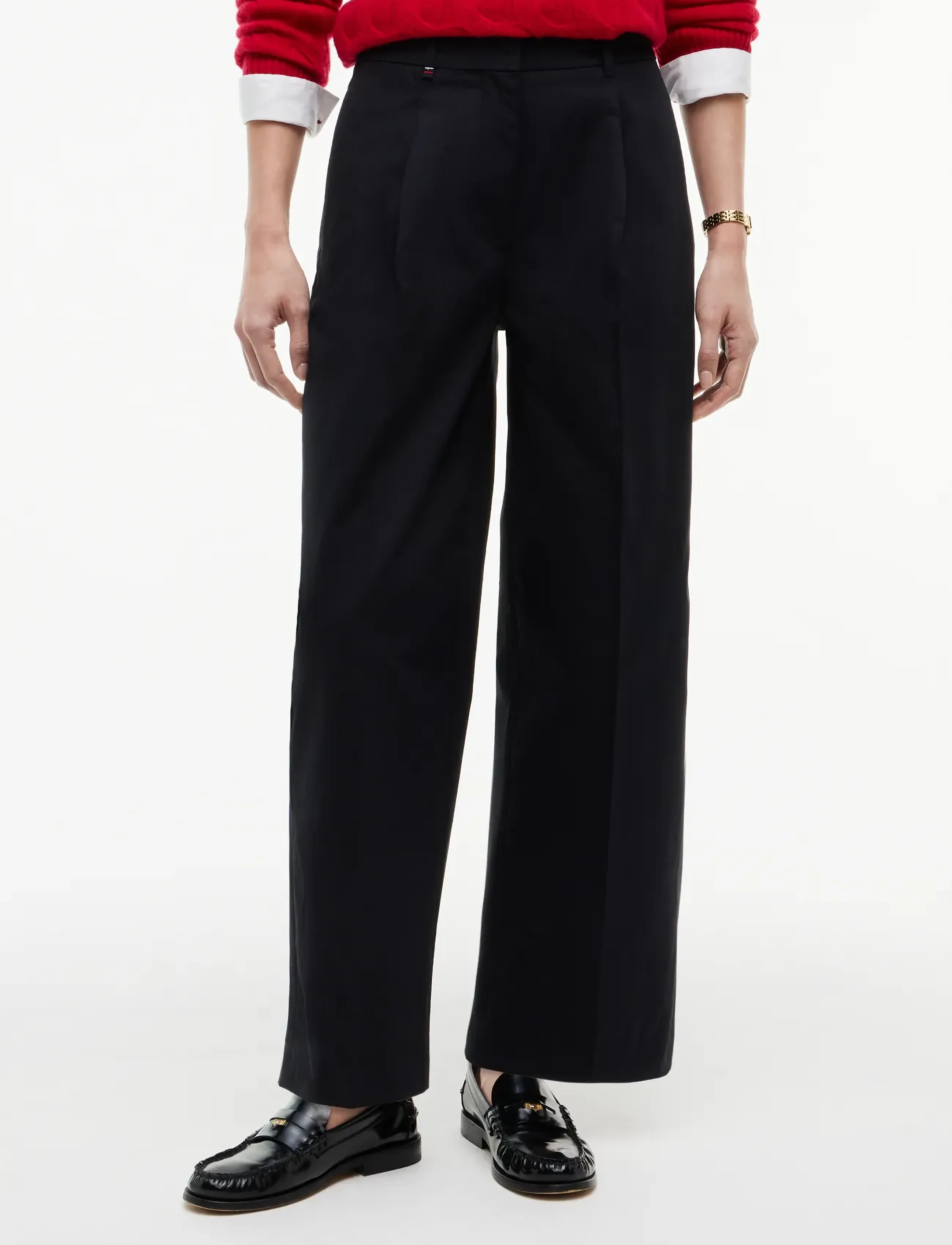 Tommy Hilfiger COTTON BARREL PLEATED CHINO - Tommy Hilfiger - BLACK / black
