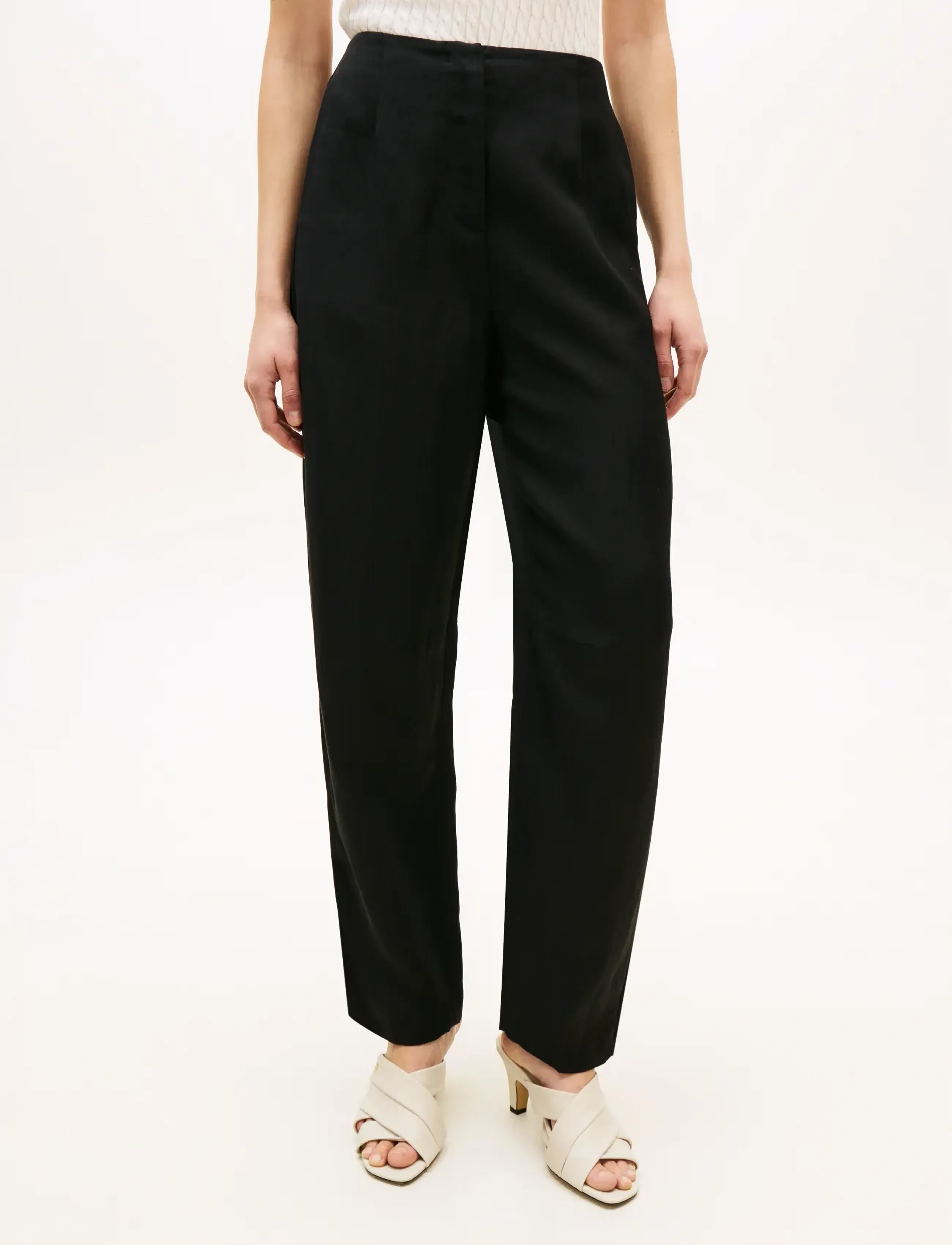 Tommy Hilfiger Linen/Vis Barrel Pant, 46, Black, Trousers > Barrel Trousers, Dame