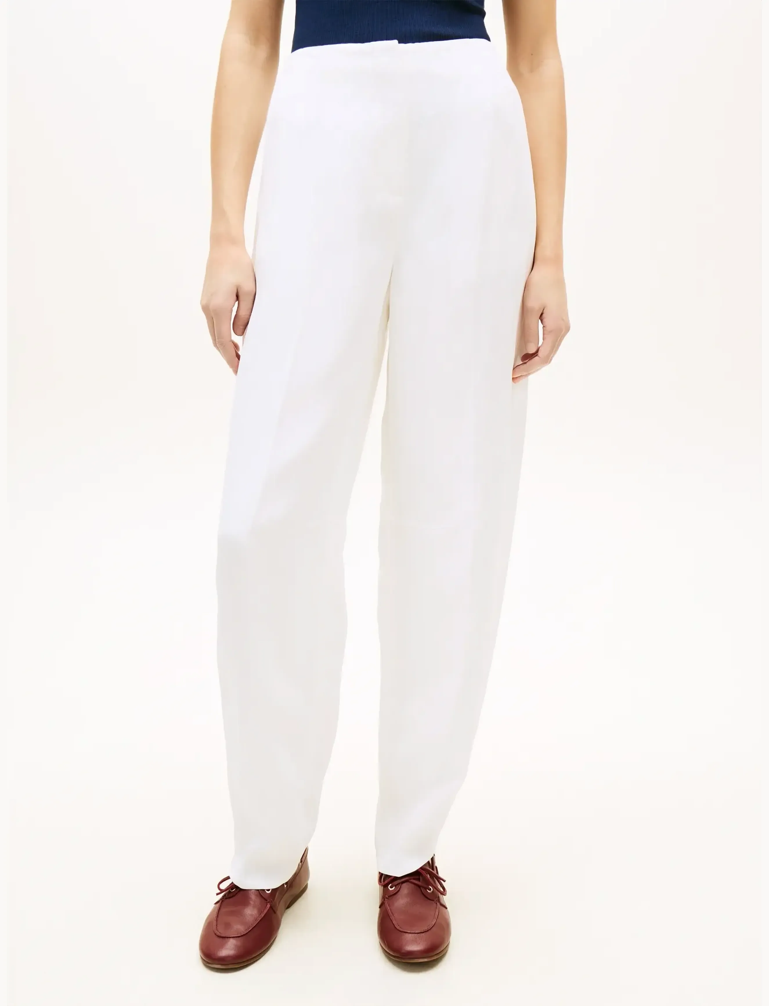 Tommy Hilfiger LINEN/VIS BARREL PANT - Hosen mit weitem Bein - TH OPTIC WHITE / white