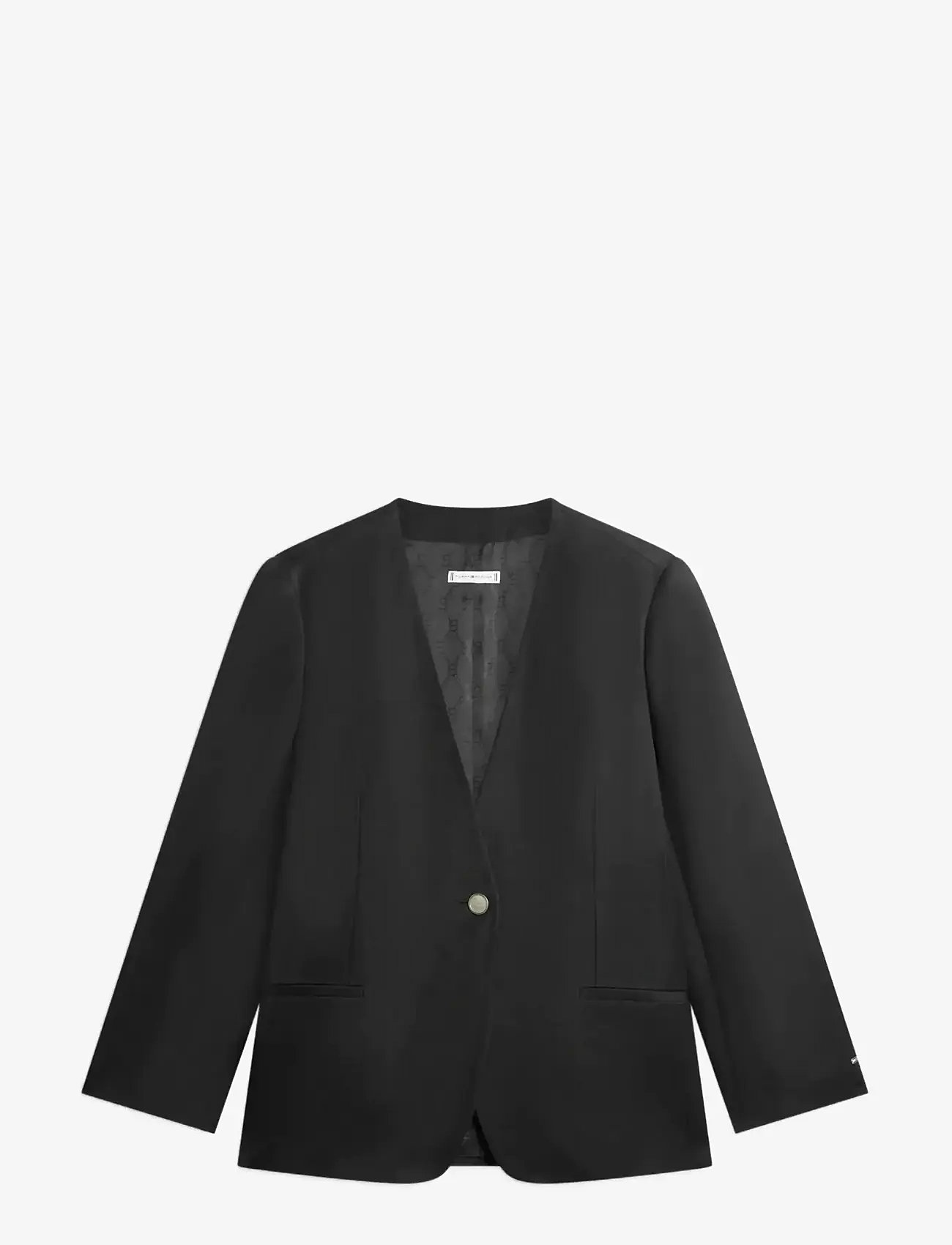 Tommy Hilfiger - LINEN/VIS COLLARLESS BLAZER - enkeltradede blazere - black - 1