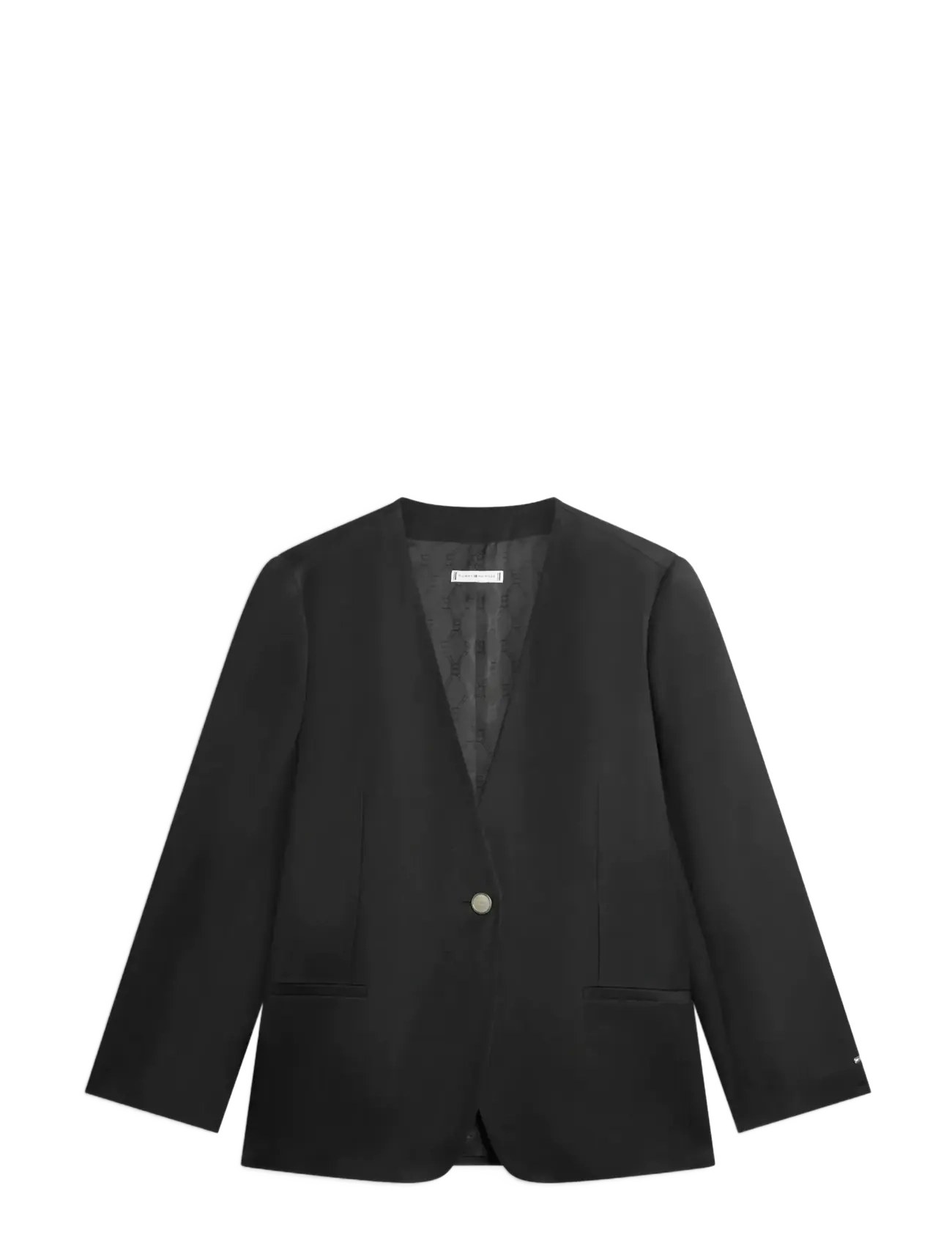 Tommy Hilfiger LINEN/VIS COLLARLESS BLAZER - Tøj - BLACK / black