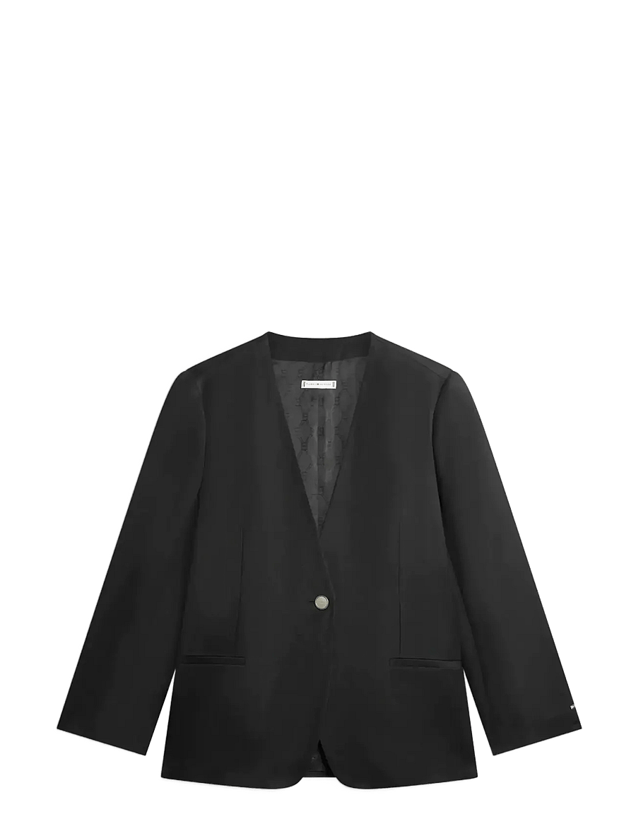 Tommy Hilfiger - LINEN/VIS COLLARLESS BLAZER - einreihige blazer - black - 1