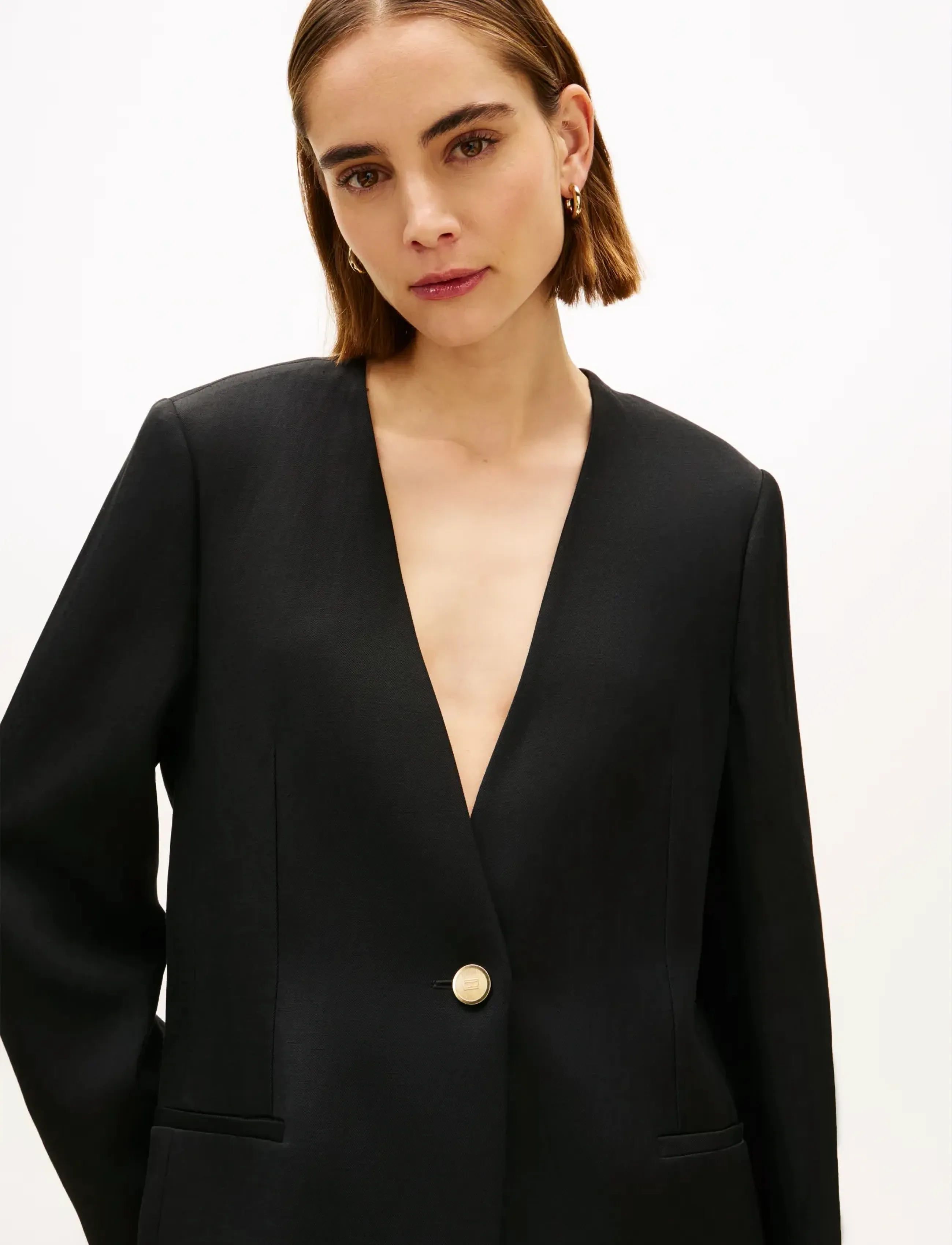 Tommy Hilfiger - LINEN/VIS COLLARLESS BLAZER - einreihige blazer - black - 4