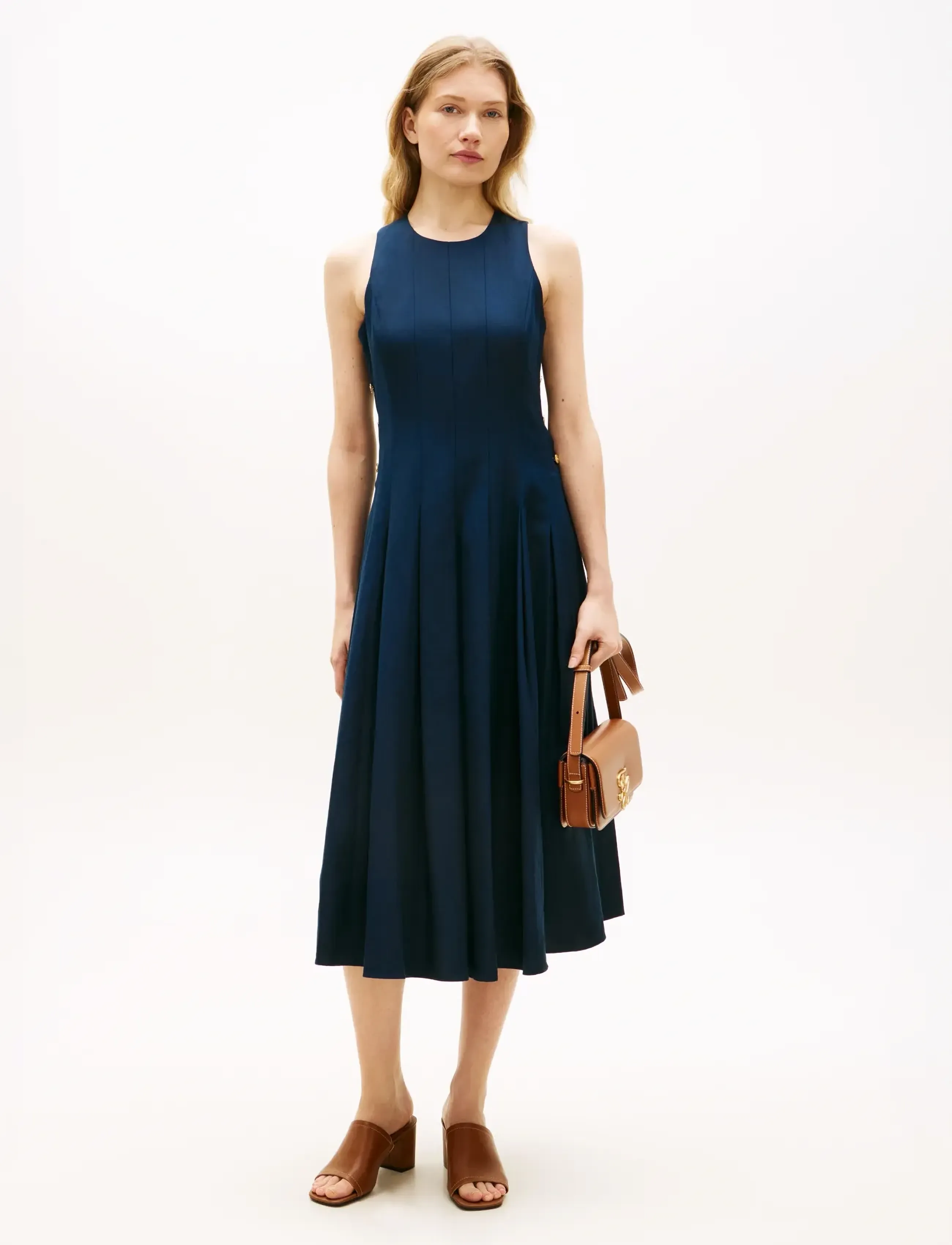 Tommy Hilfiger LINEN BLEND HOURGLASS MIDI DRS - Kläder - DARK NIGHT NAVY / navy