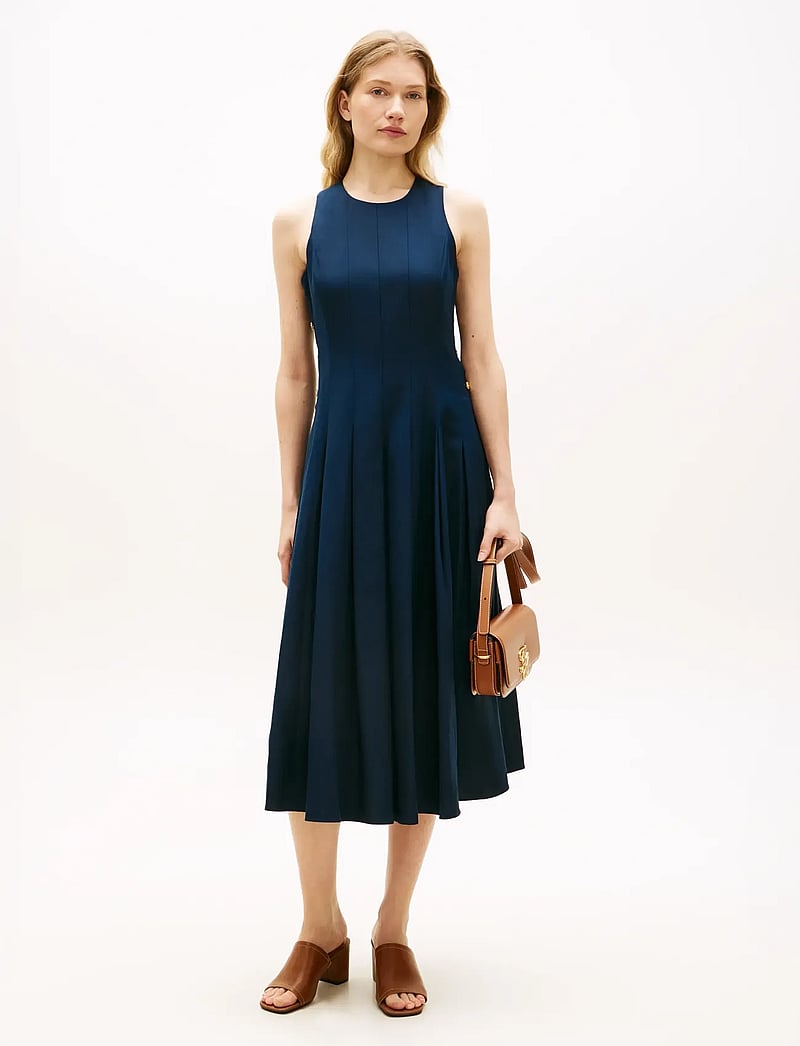 Tommy Hilfiger - LINEN BLEND HOURGLASS MIDI DRS - konfirmationstøj - dark night navy - 0