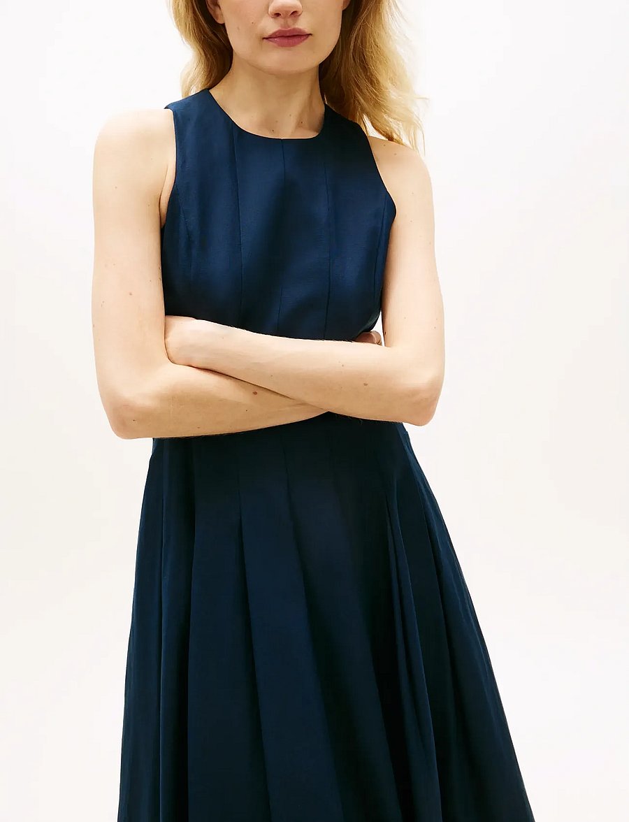 Tommy Hilfiger - LINEN BLEND HOURGLASS MIDI DRS - konfirmation - dark night navy - 4