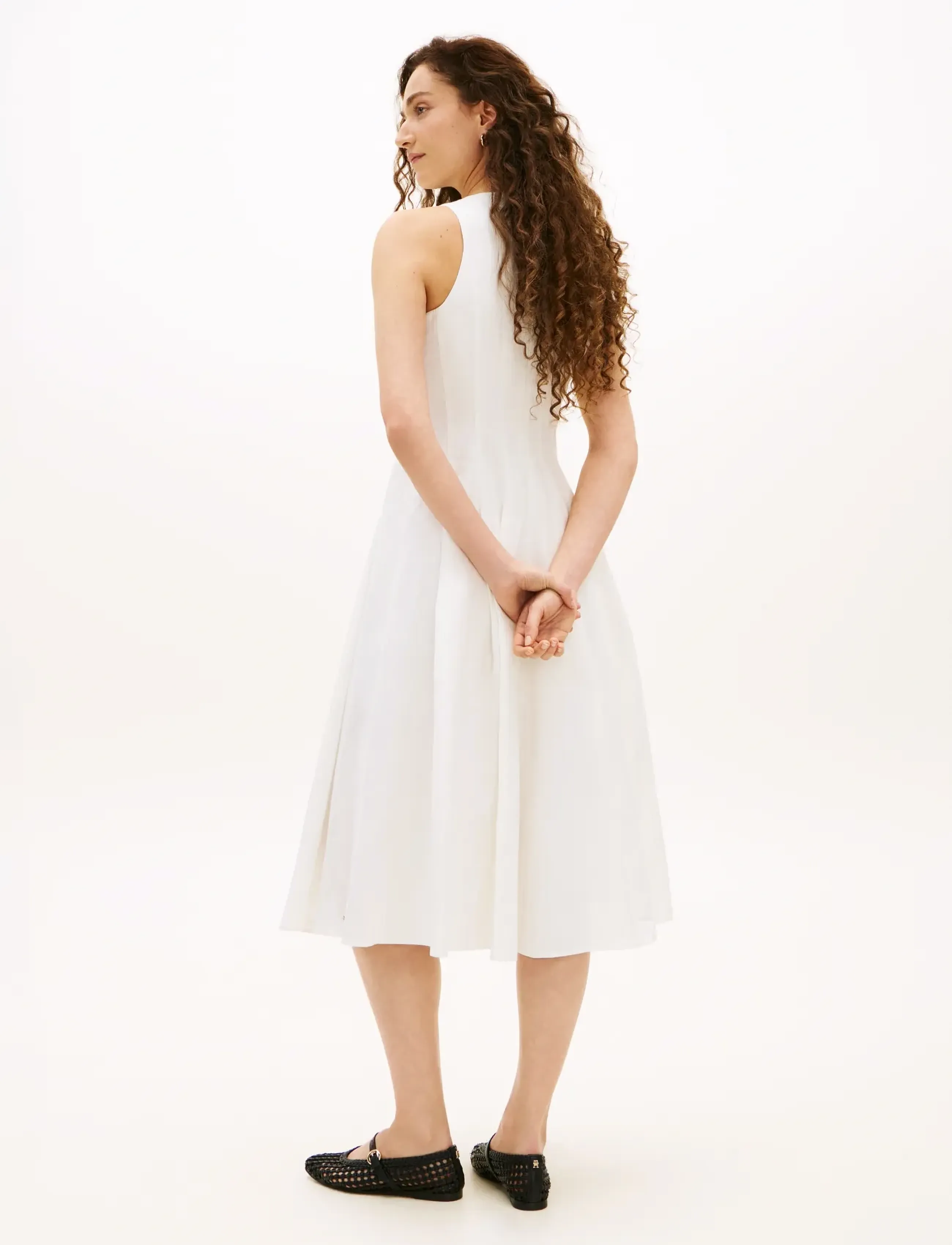 Tommy Hilfiger - LINEN BLEND HOURGLASS MIDI DRS - konfirmation - th optic white - 2