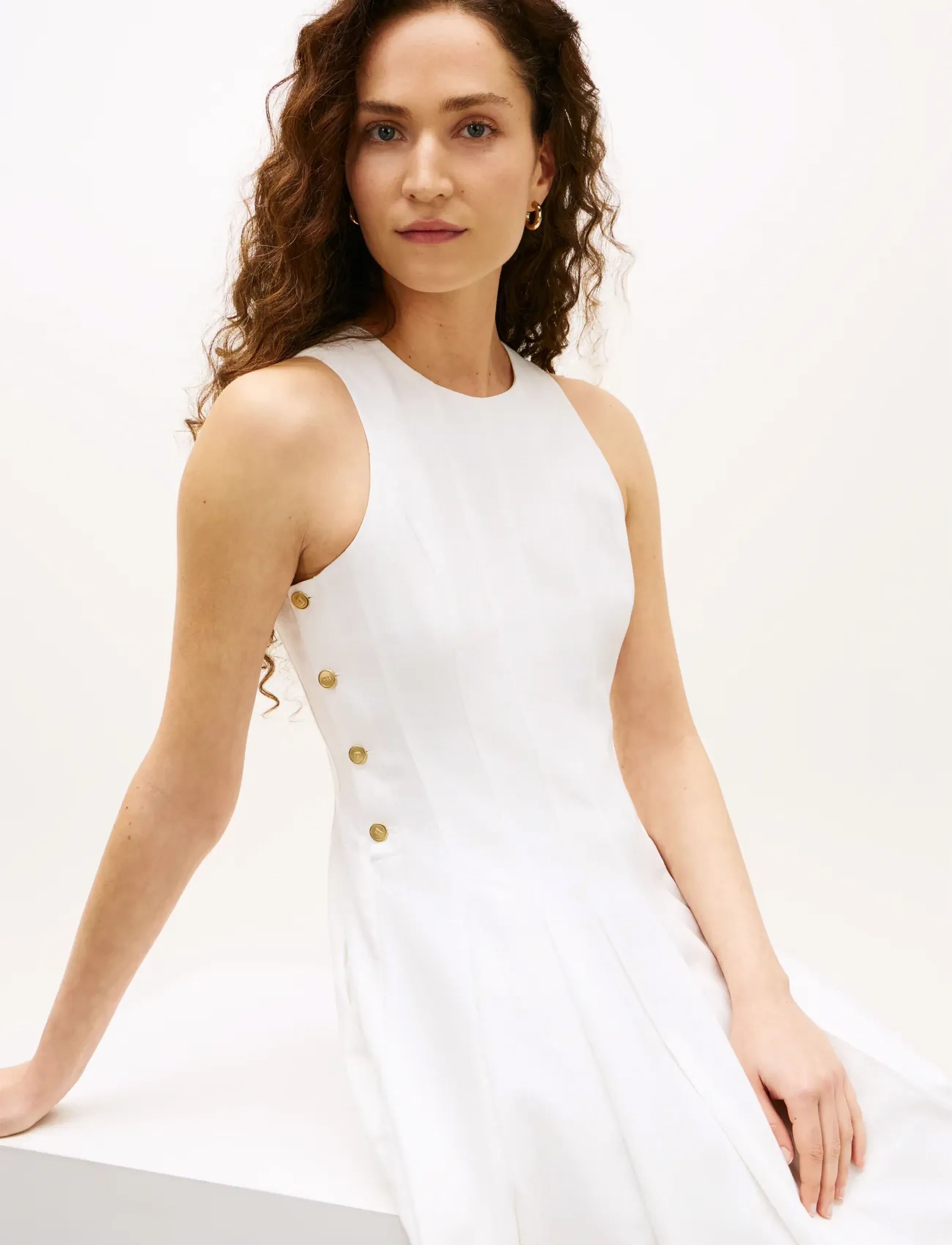 Tommy Hilfiger - LINEN BLEND HOURGLASS MIDI DRS - konfirmation - th optic white - 4