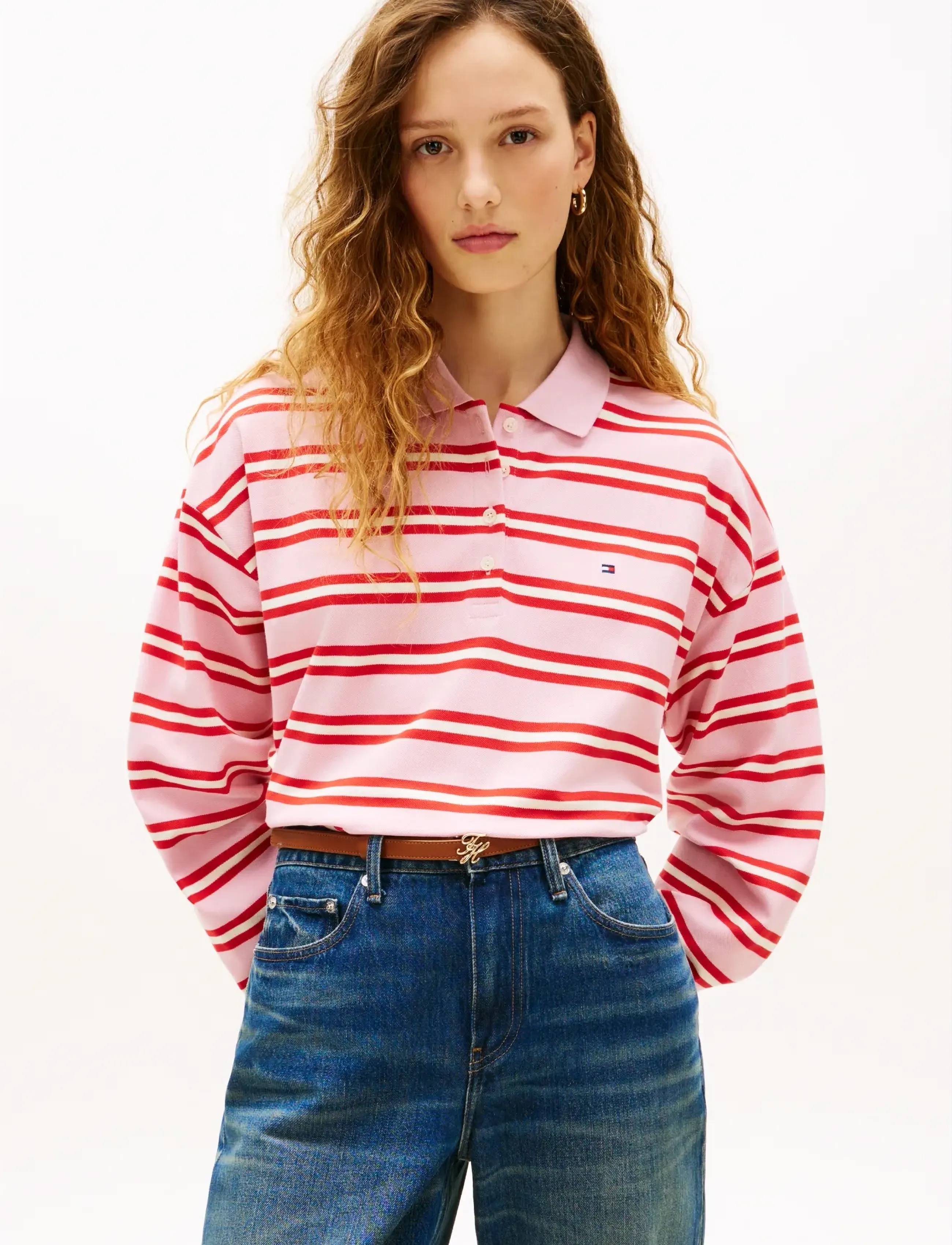 Tommy Hilfiger MULTISTRIPE MODERN LS POLO - Langærmede toppe - PREPPY STRIPE BONITA PINK FIREWORKS / pink/rose
