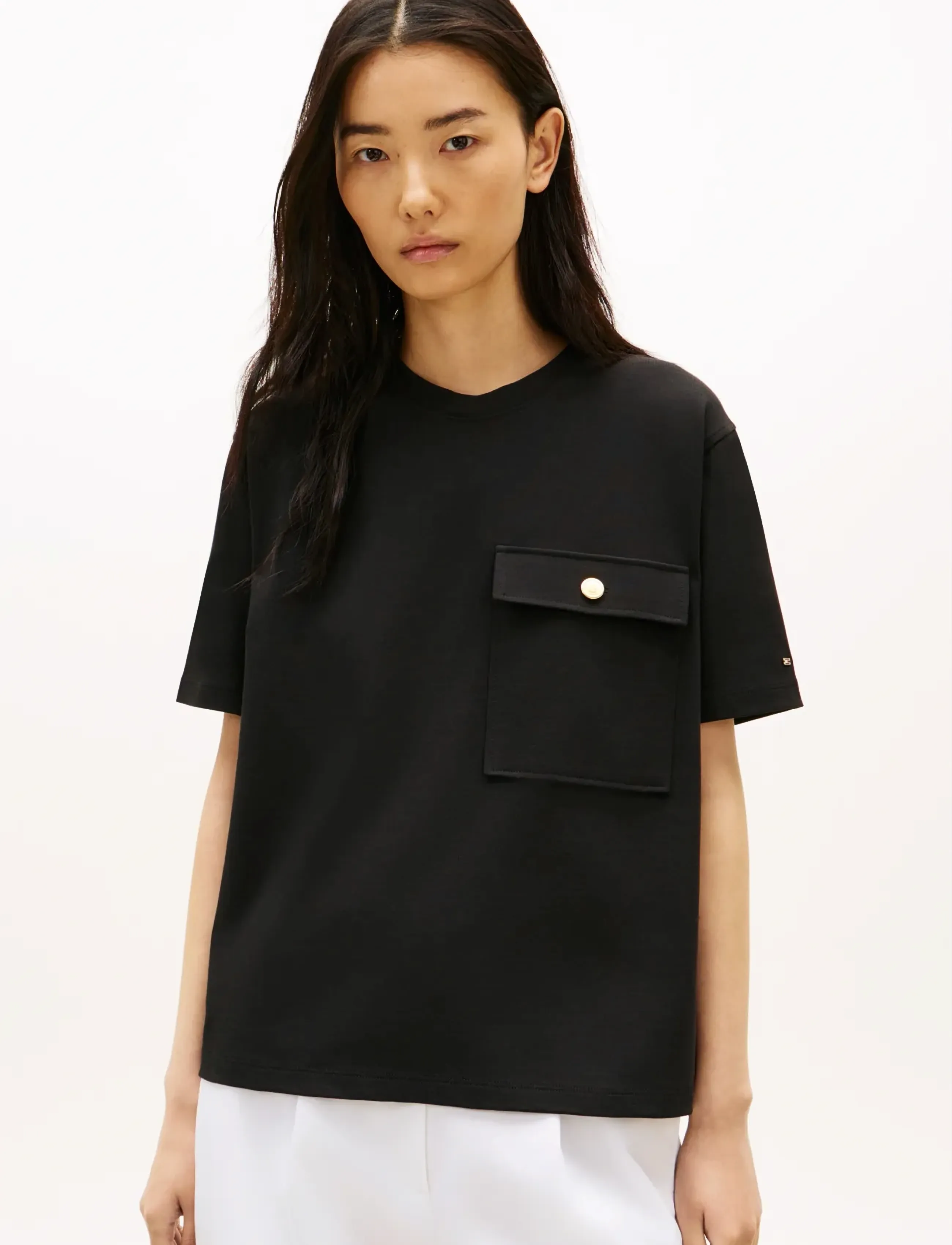Tommy Hilfiger GOLD BUTTON LONG SS TEE - Kläder - BLACK / black
