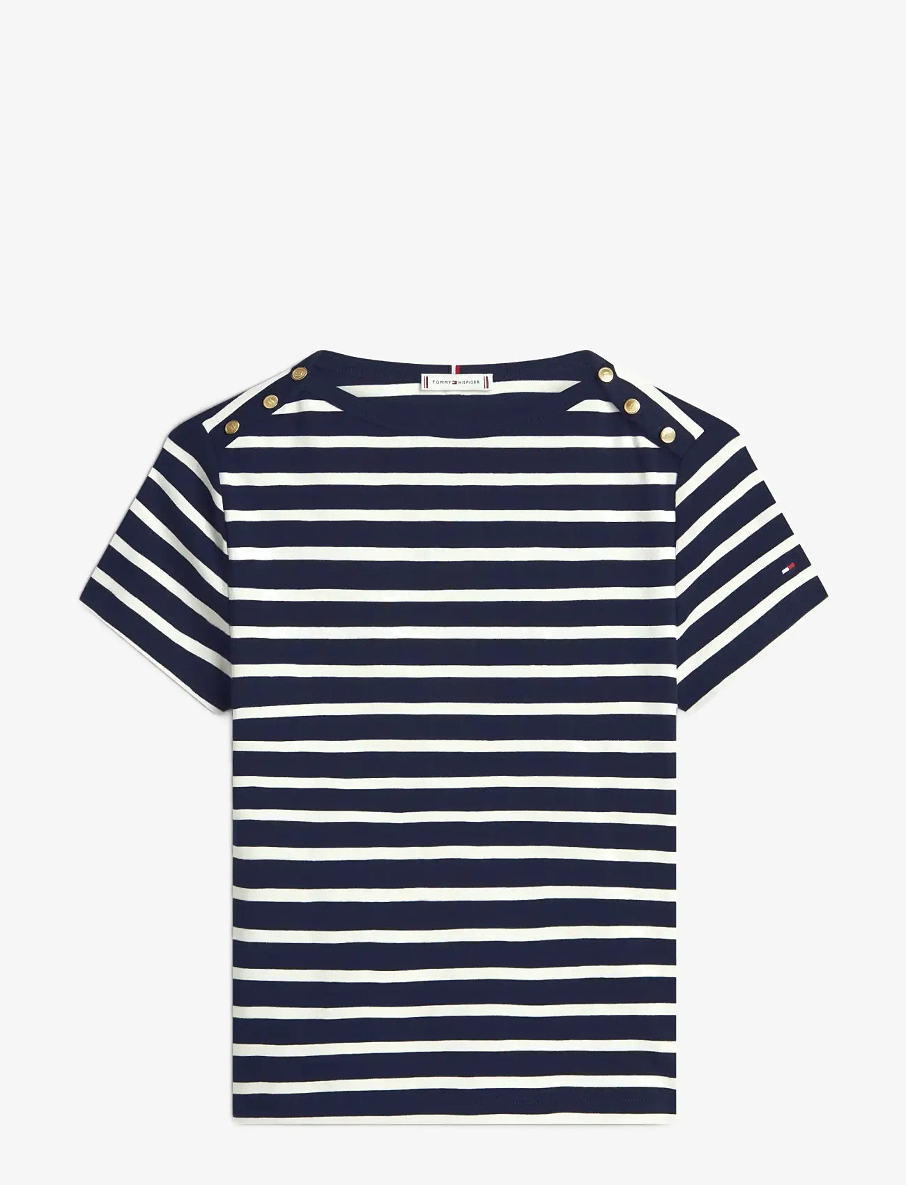 Tommy Hilfiger - GOLD BUTTON SLIM SS TEE - t-shirts - breton stripe dark night   ecru - 1