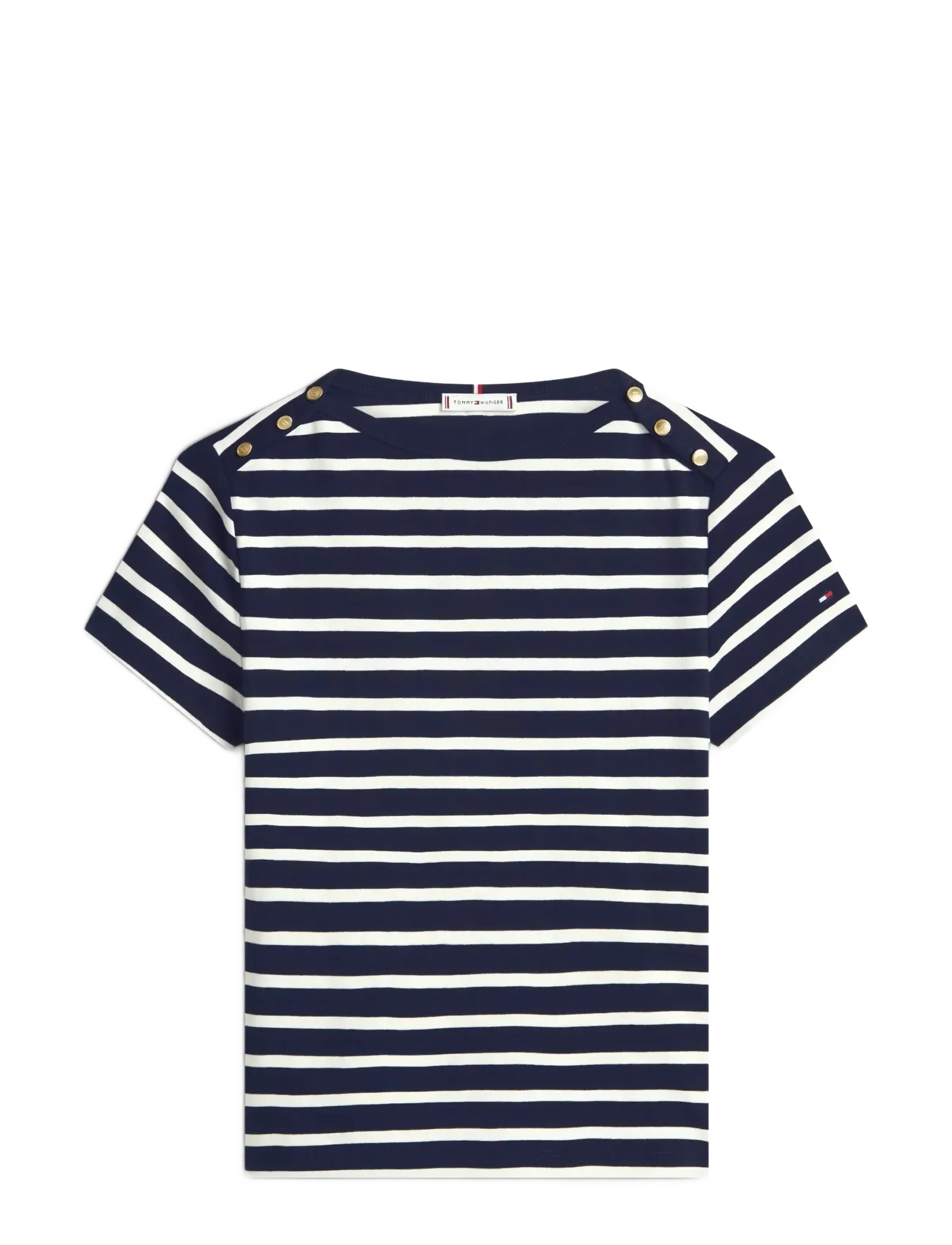 Tommy Hilfiger GOLD BUTTON SLIM SS TEE - Tommy Hilfiger - BRETON STRIPE DARK NIGHT   ECRU / navy