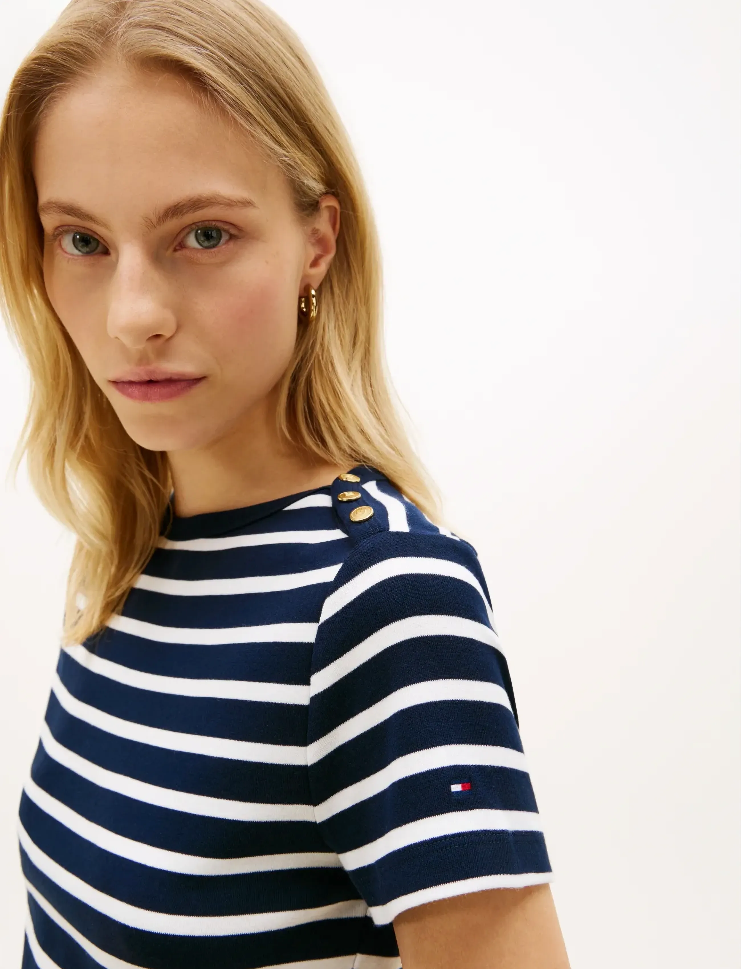 Tommy Hilfiger - GOLD BUTTON SLIM SS TEE - t-shirts - breton stripe dark night   ecru - 4