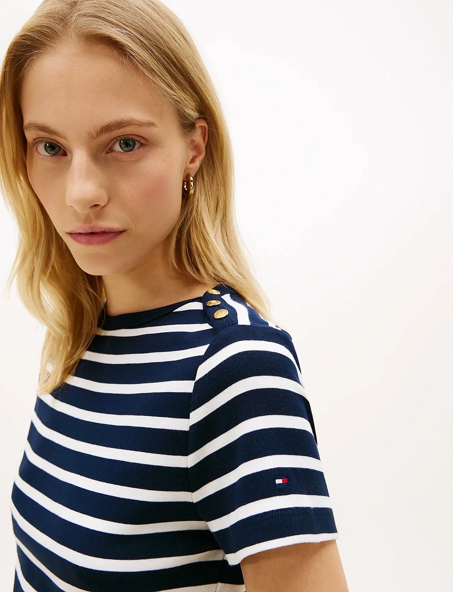 Tommy Hilfiger - GOLD BUTTON SLIM SS TEE - t-shirts - breton stripe dark night ecru - 4