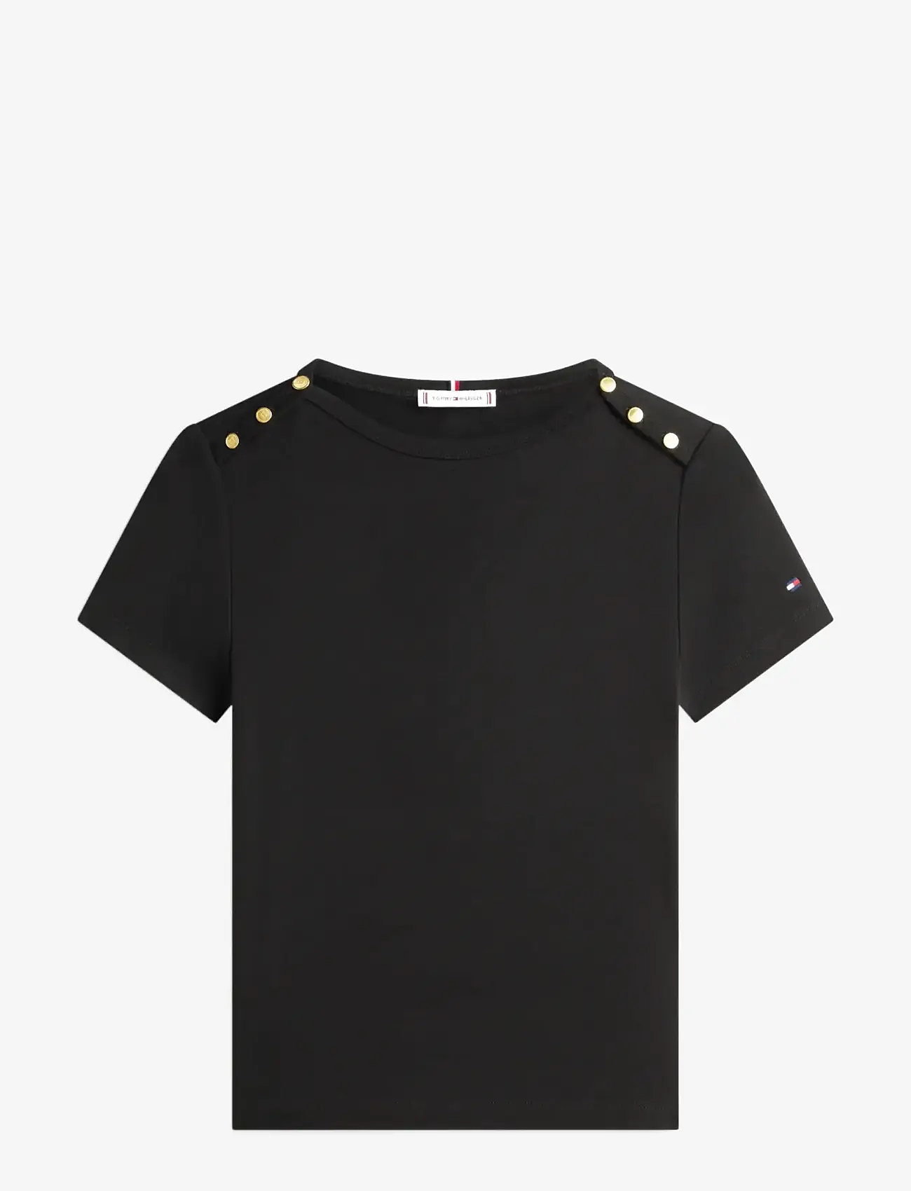 Tommy Hilfiger - GOLD BUTTON SLIM SS TEE - t-shirts - black - 1