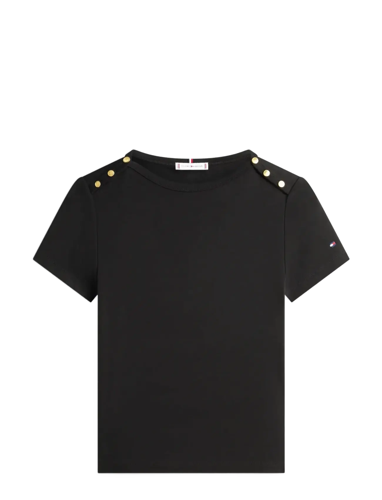 Tommy Hilfiger GOLD BUTTON SLIM SS TEE - Tommy Hilfiger - BLACK / black