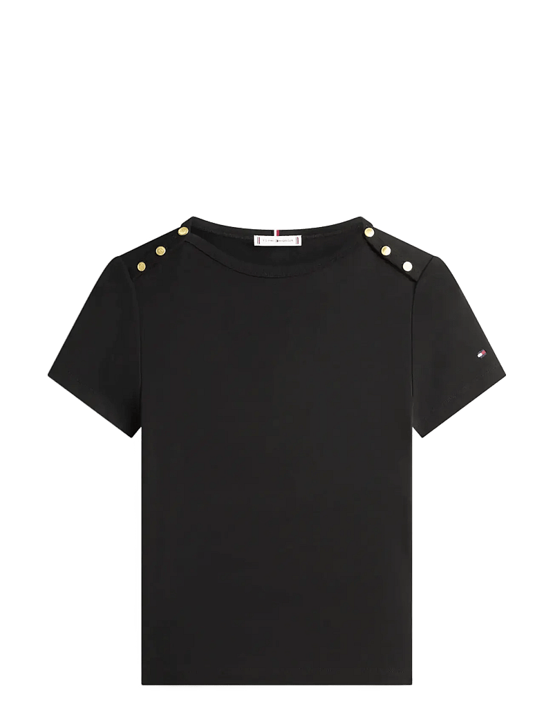 Tommy Hilfiger - GOLD BUTTON SLIM SS TEE - t-shirts - black - 1