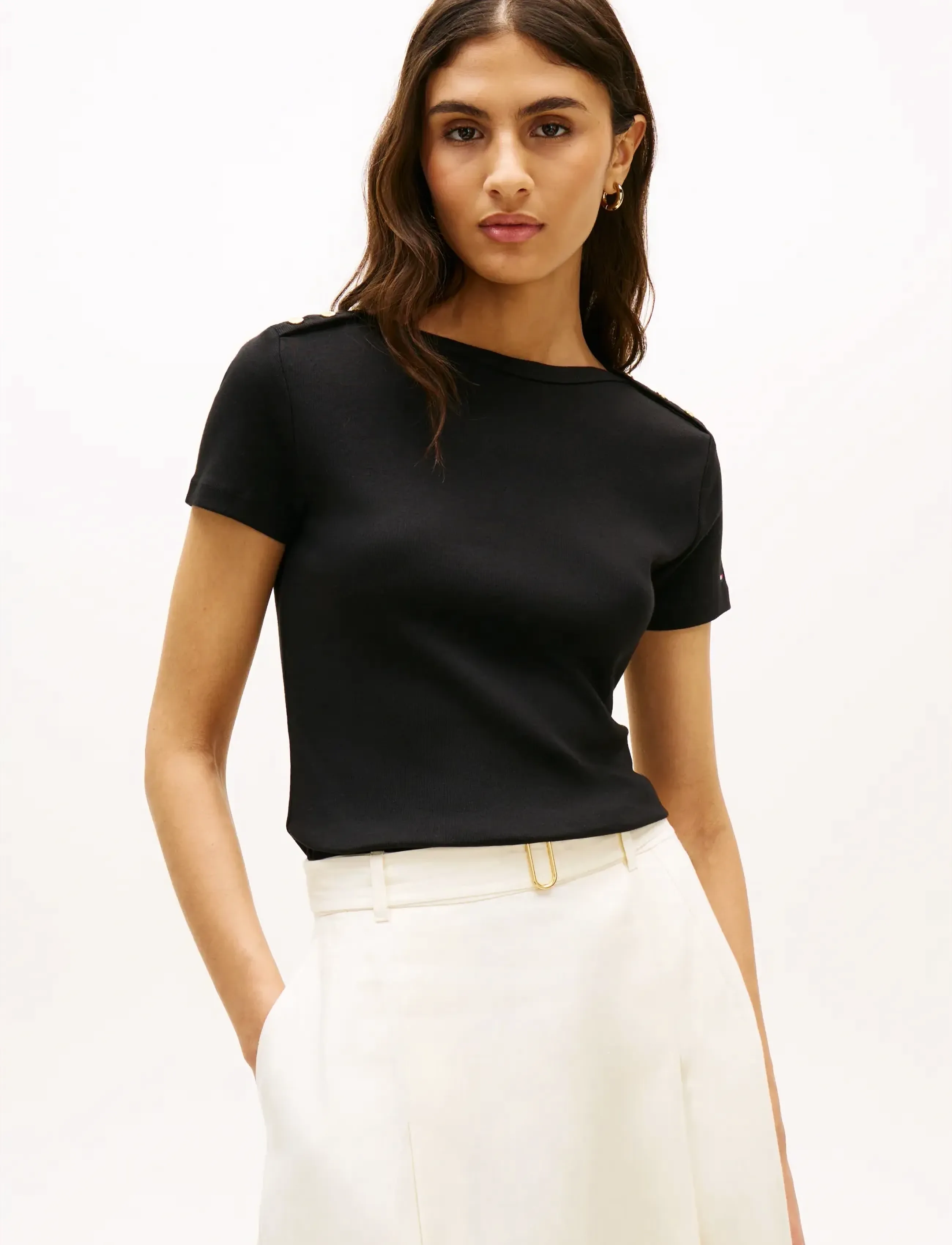 Tommy Hilfiger GOLD BUTTON SLIM SS TEE - T-Shirts & Tops - BLACK / black