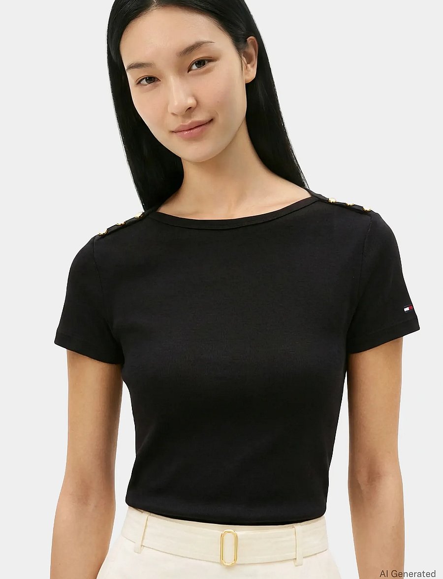 Tommy Hilfiger - GOLD BUTTON SLIM SS TEE - t-shirts - black - 3