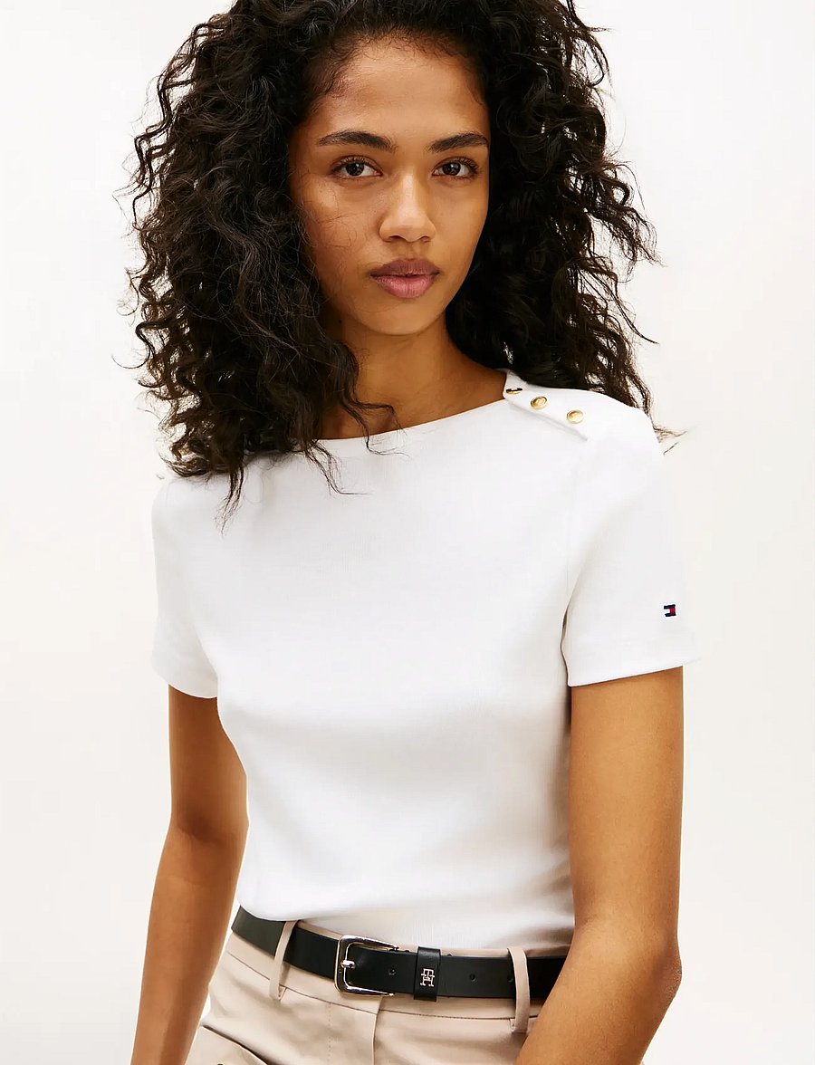 Tommy Hilfiger - GOLD BUTTON SLIM SS TEE - t-särgid - ecru - 4