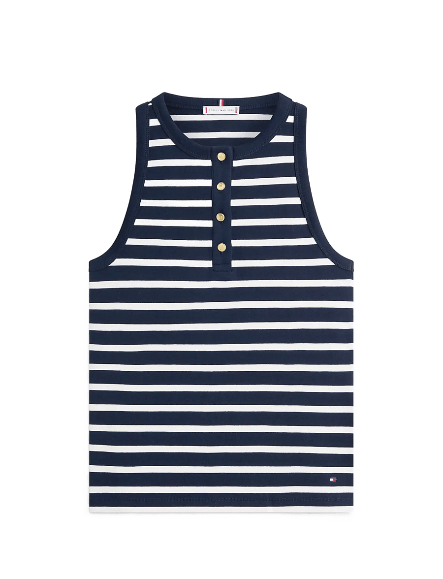 Tommy Hilfiger - GOLD BUTTON HENLEY TOP - sleeveless tops - breton stripe dark night ecru - 1