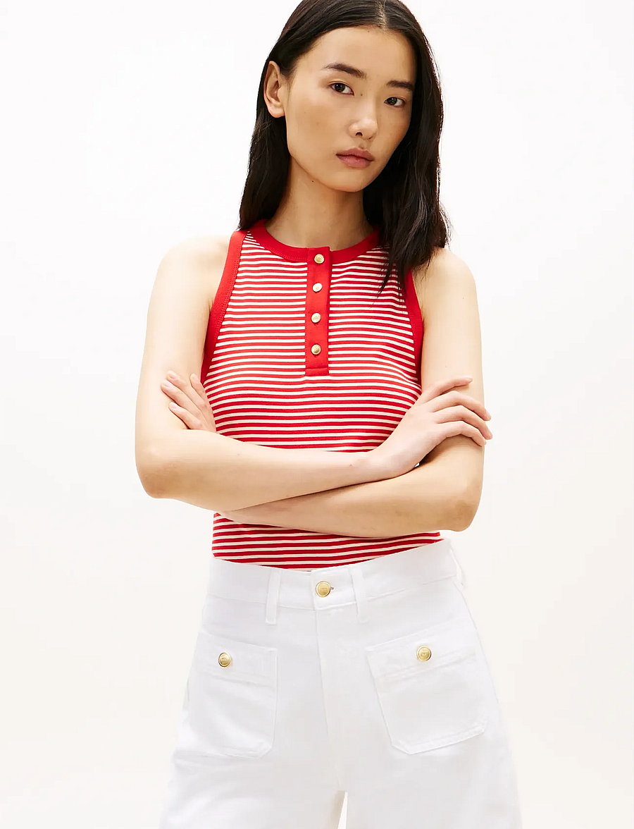 Tommy Hilfiger - GOLD BUTTON HENLEY TOP - Ärmellose tops - small brt stp fireworks calico - 0