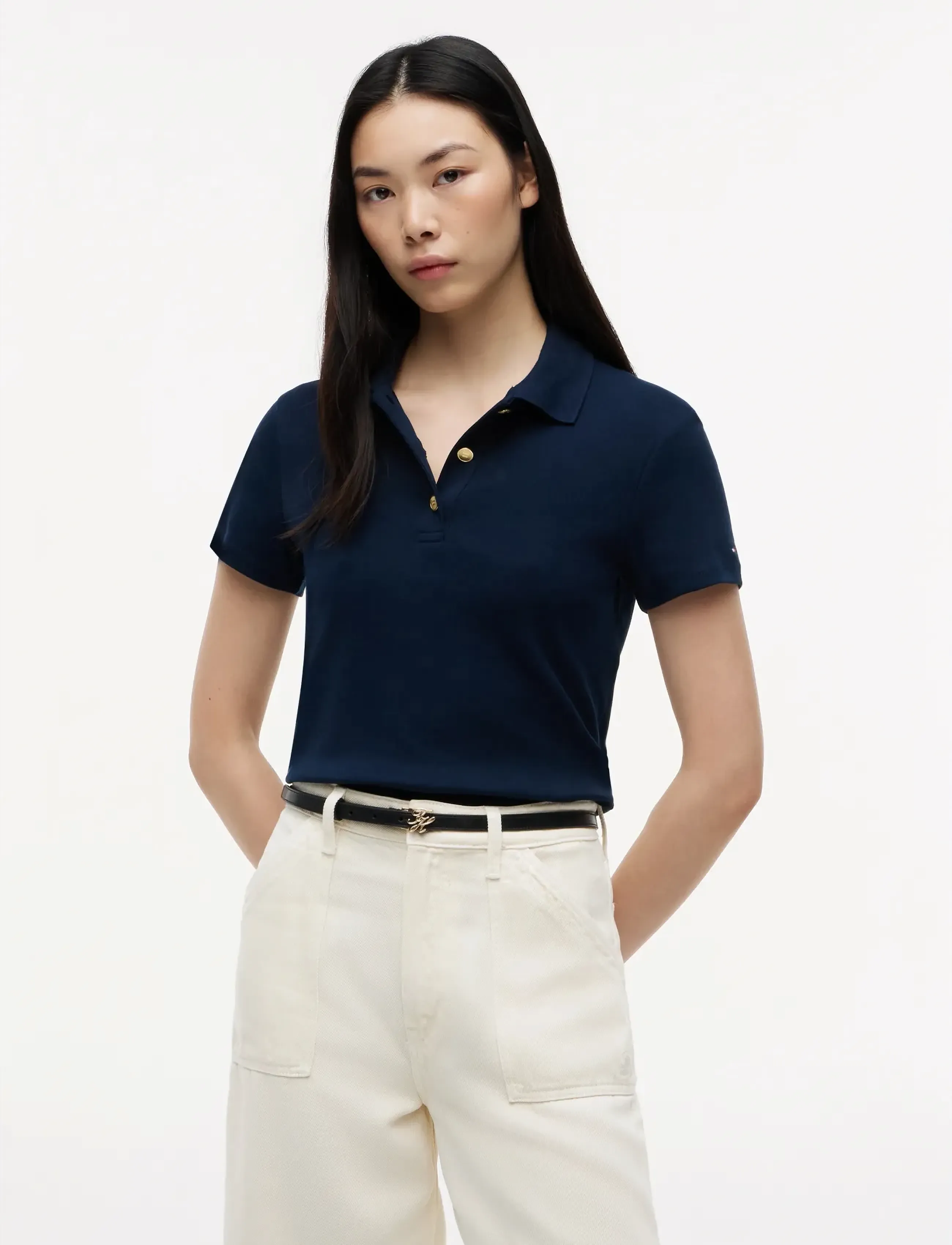 Tommy Hilfiger GOLD BUTTON SLIM SS POLO - T-Shirts & Tops - DARK NIGHT NAVY / navy