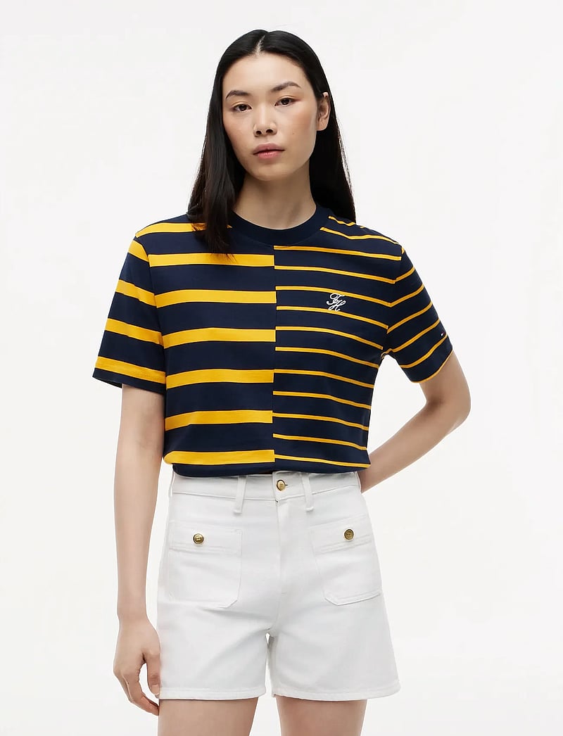 Tommy Hilfiger - TH STRIPE MIX MDRN SS TEE - t-särgid - big brt stp navy orange flash - 0