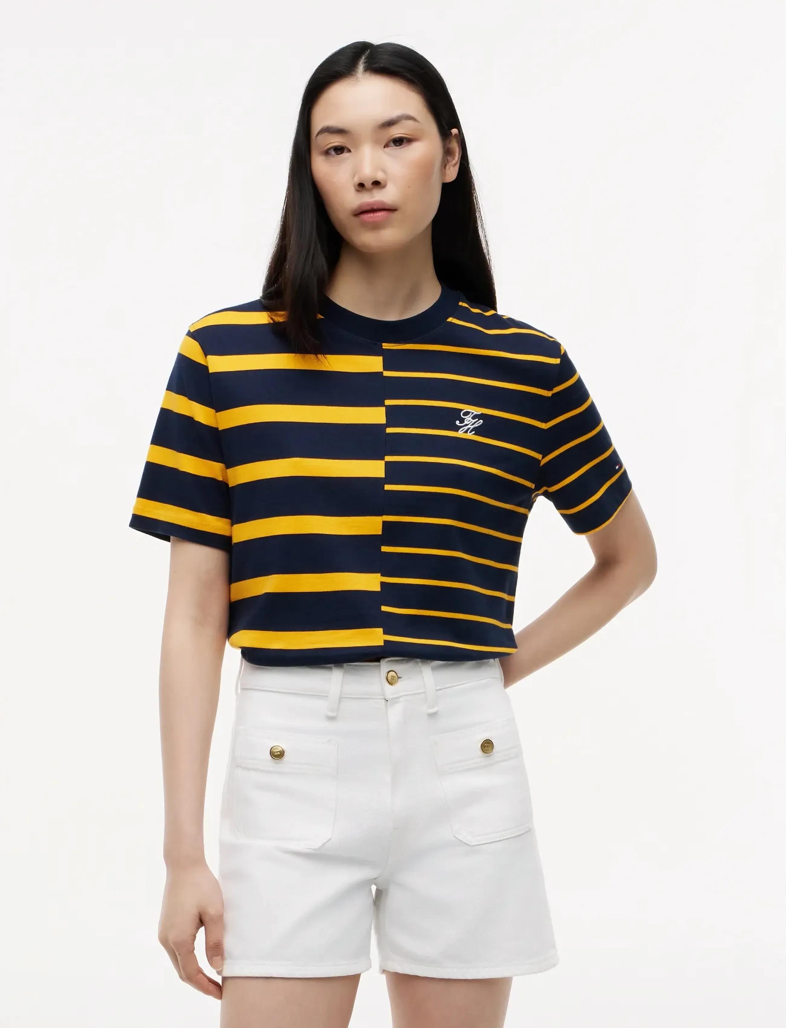 Tommy Hilfiger TH STRIPE MIX MDRN SS TEE - Tommy Hilfiger - BIG BRT STP NAVY   ORANGE FLASH / multi