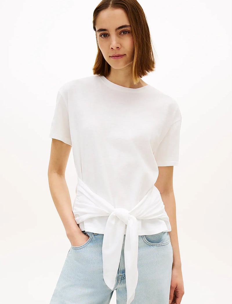 Tommy Hilfiger - CO SLUB KNOT SS TEE - kortärmade blusar - ecru - 0