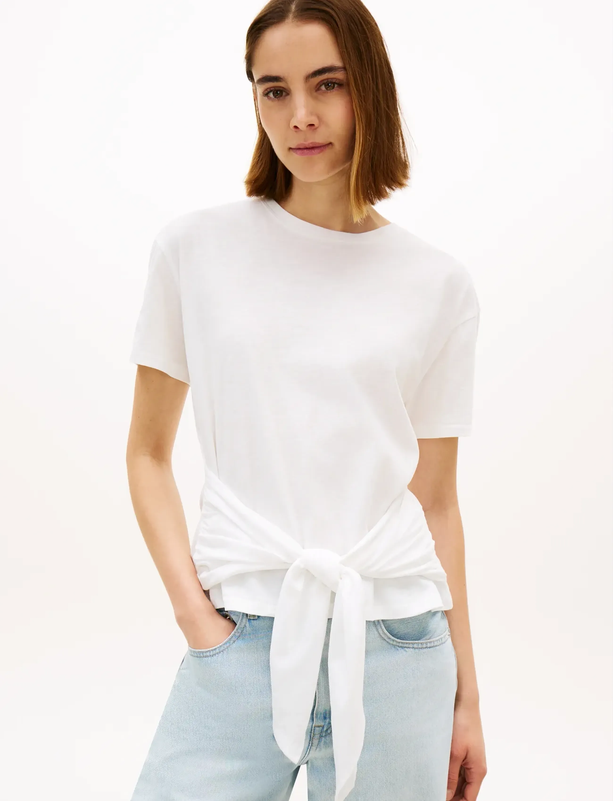 Tommy Hilfiger CO SLUB KNOT SS TEE - Kläder - ECRU / white