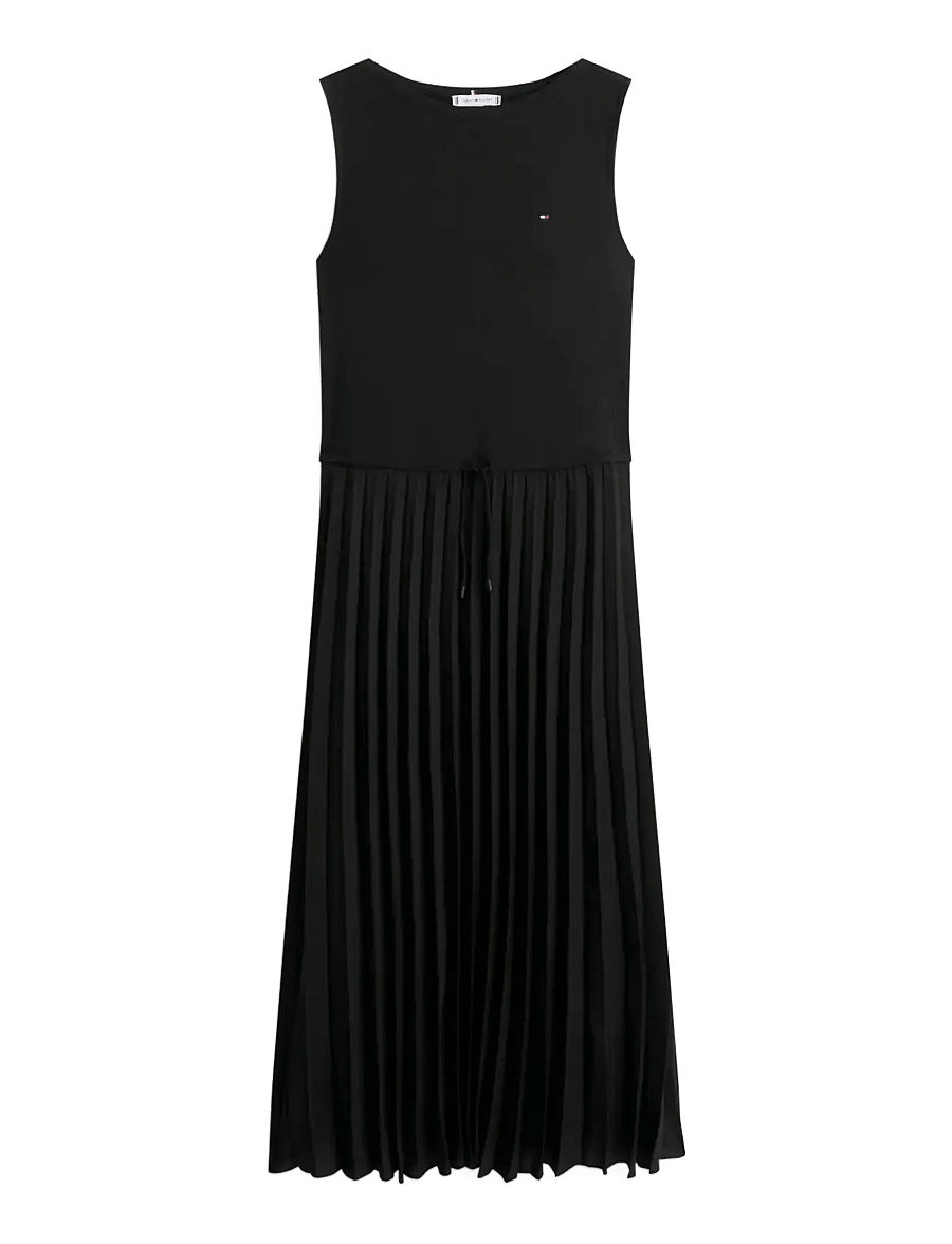 Tommy Hilfiger - 5X2 SLASH-NK MIX MEDIA DRS - midi dresses - black - 1