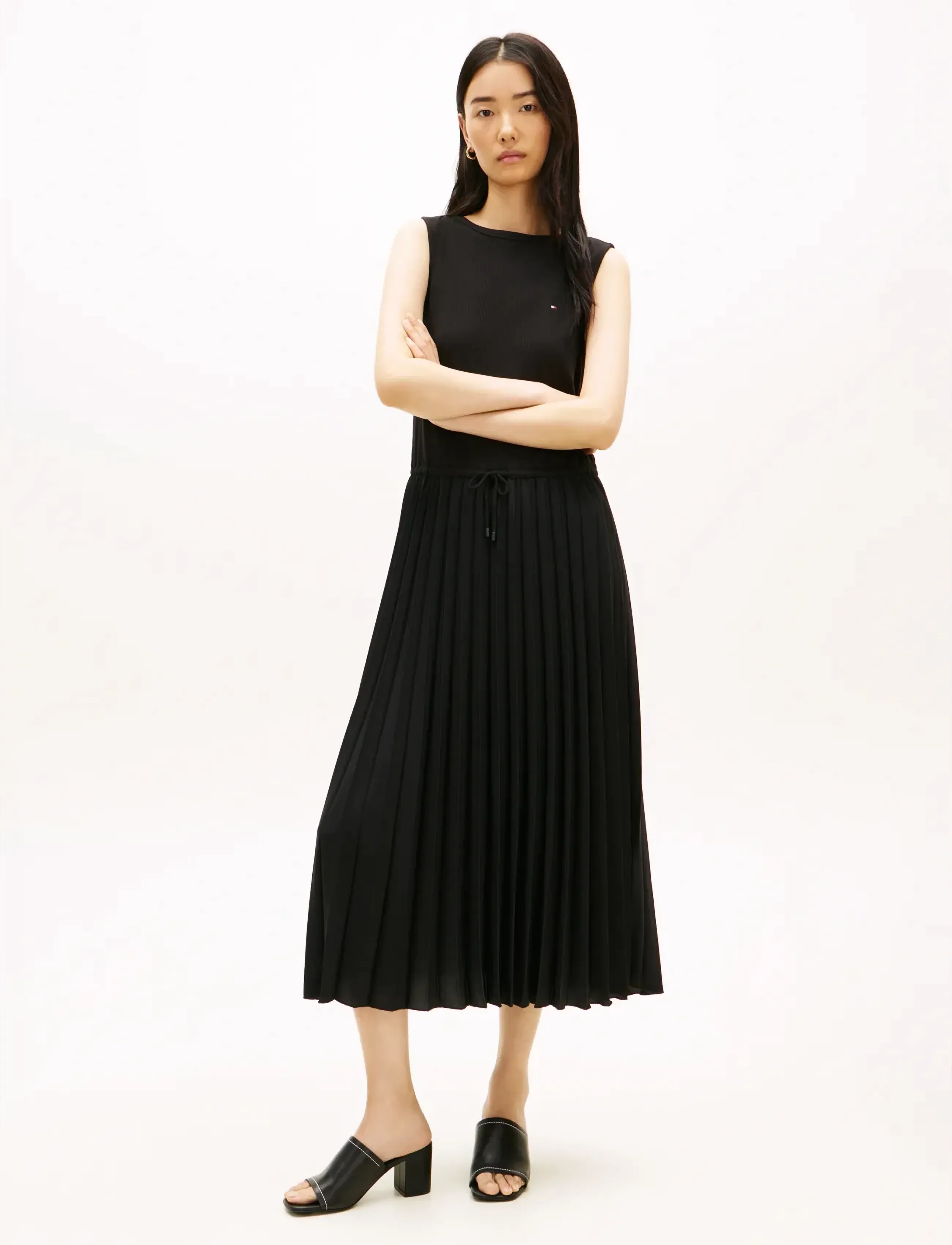 Tommy Hilfiger 5X2 Slash-Nk Mix Media Drs, S, Black, Kjoler > Knælange Og Midi, Dame