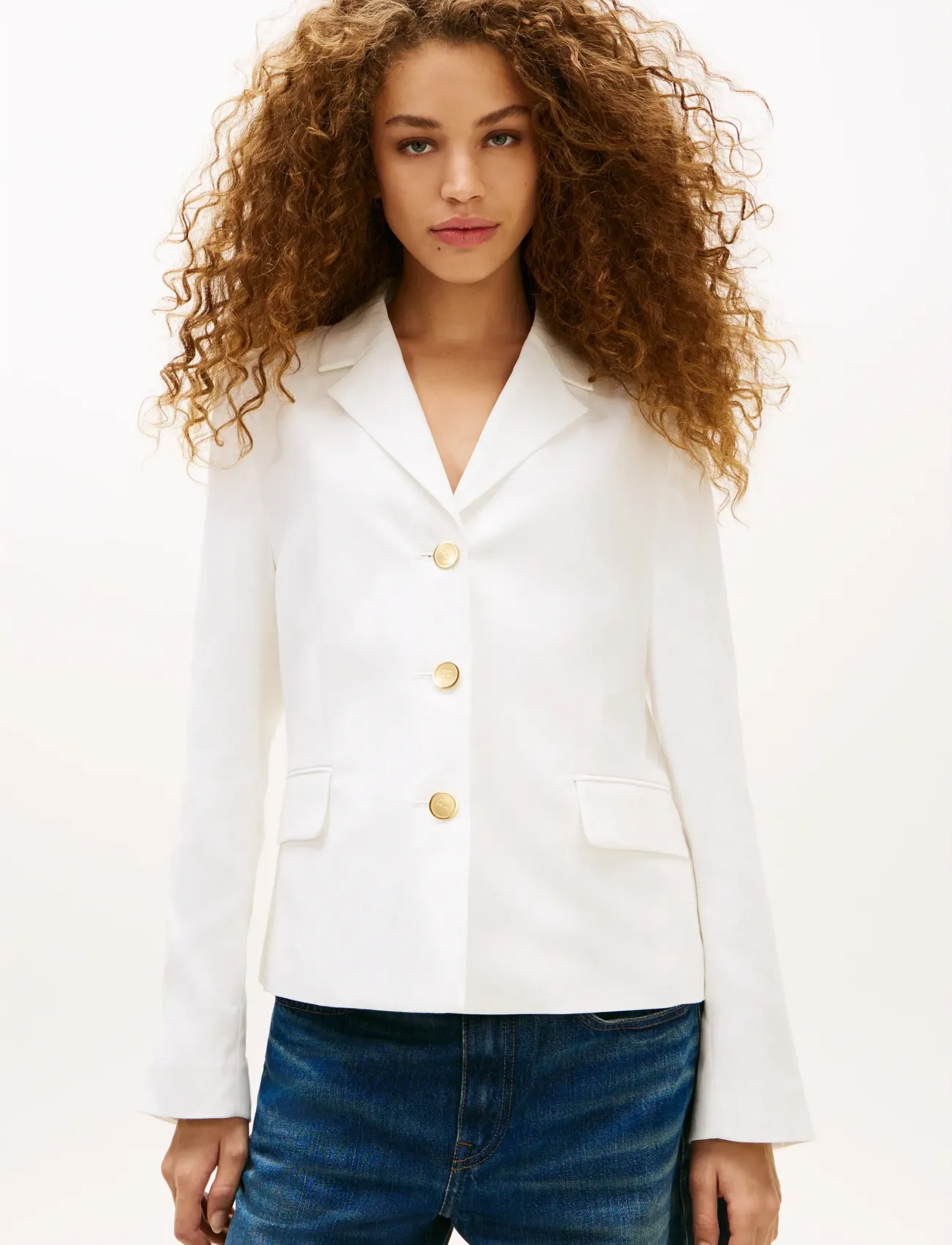 Tommy Hilfiger Linen Blend Slim Blazer, 34, White, Blazere > Cropped Blazere, Dame