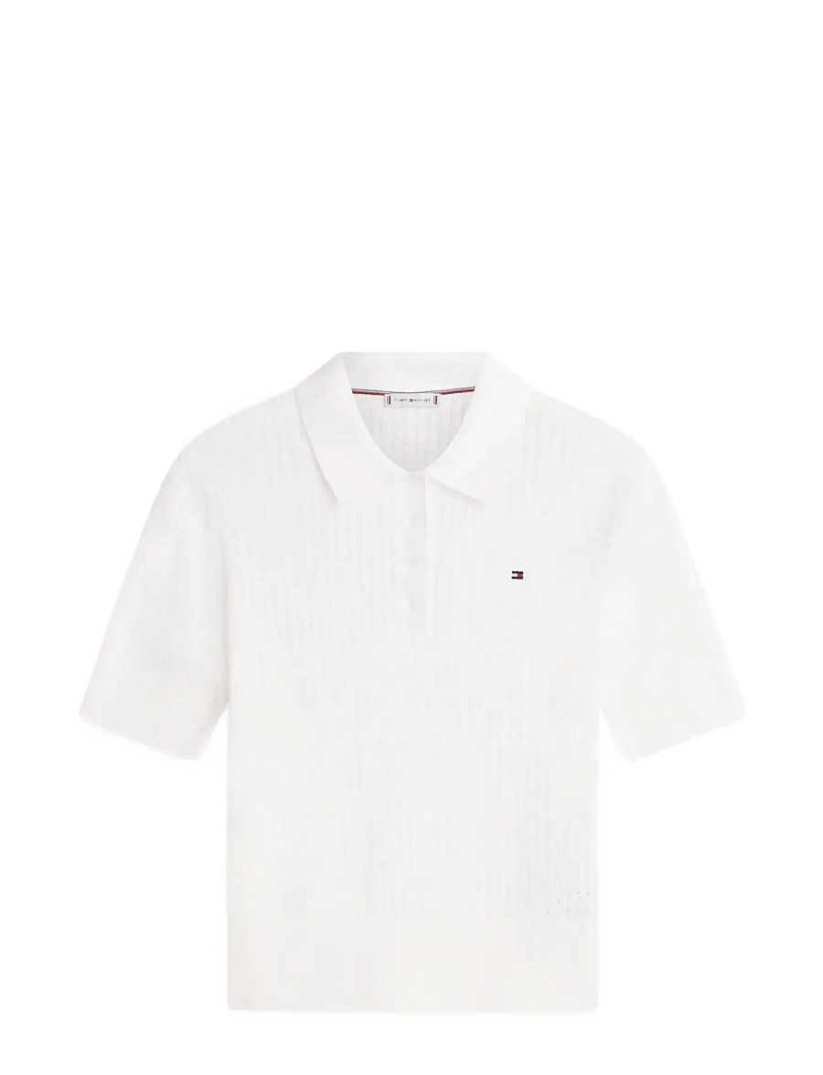 Tommy Hilfiger - POINTELLE S/S POLO SWEATER - poloshirts - ecru - 1
