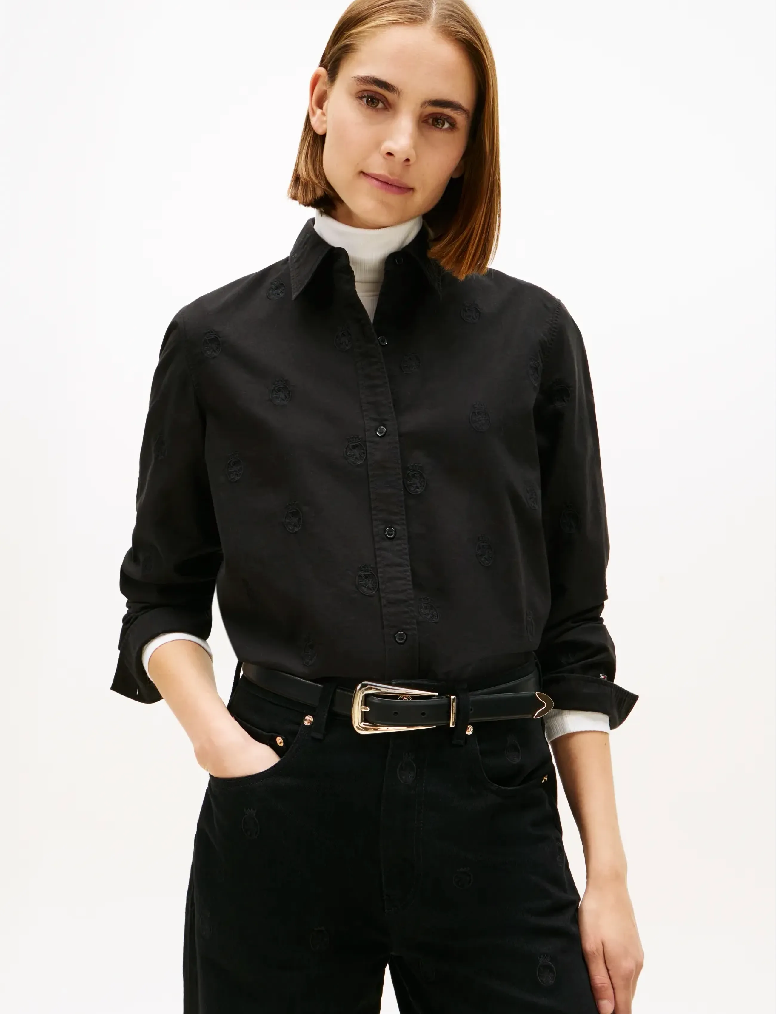 Tommy Hilfiger OXFORD AOP RELAXED SHIRT - Blūzes un krekli - BLACK / black