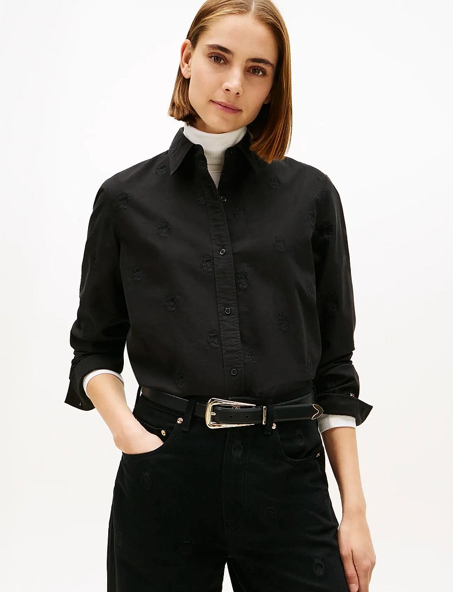 Tommy Hilfiger - OXFORD EMB RELAXED SHIRT - langärmlige hemden - black - 0