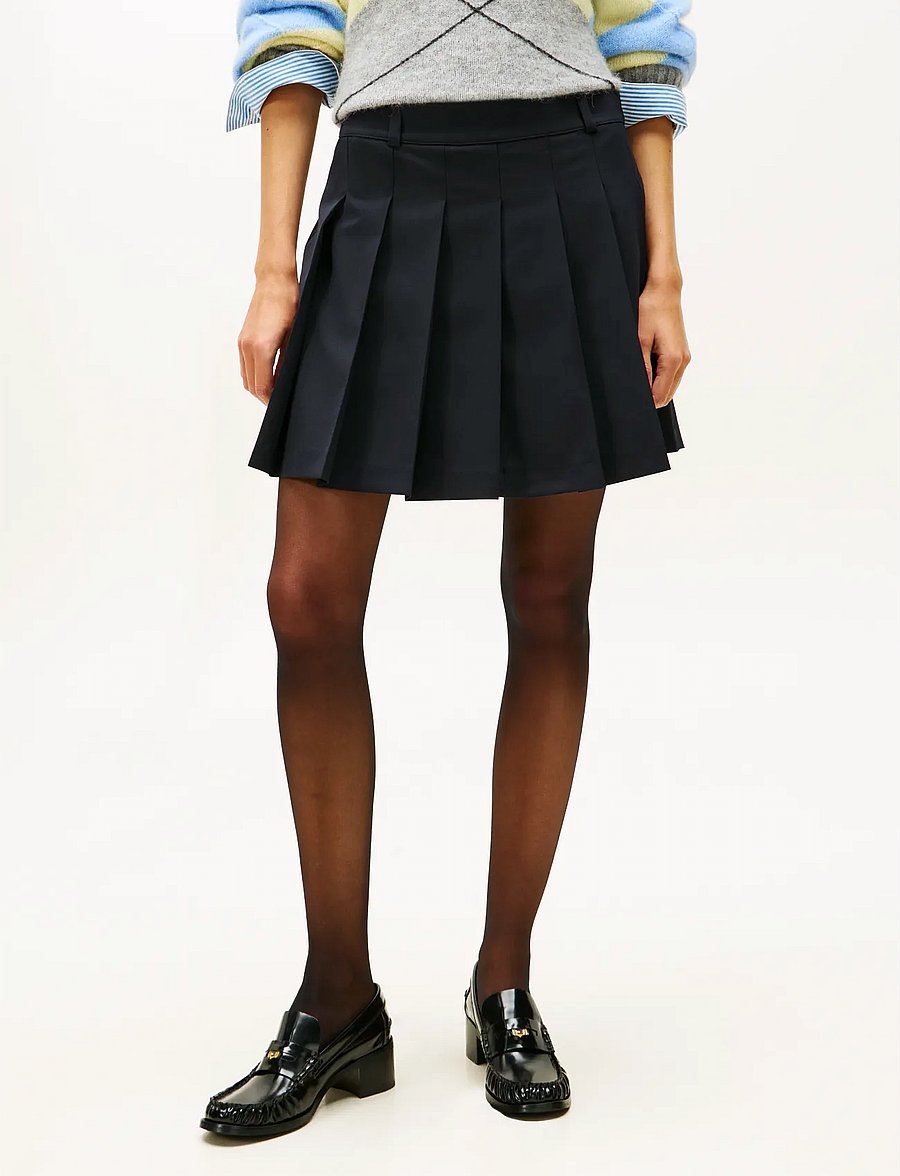 Tommy Hilfiger - TIMELESS WOOL PLEATED MINI SKIRT - korte nederdele - dark night navy - 0