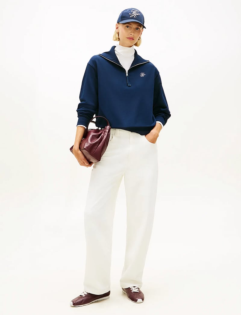 Tommy Hilfiger - TH SCRIPT HALF ZIP TERRY SWTSHRT - alltags-style - dark night navy - 2