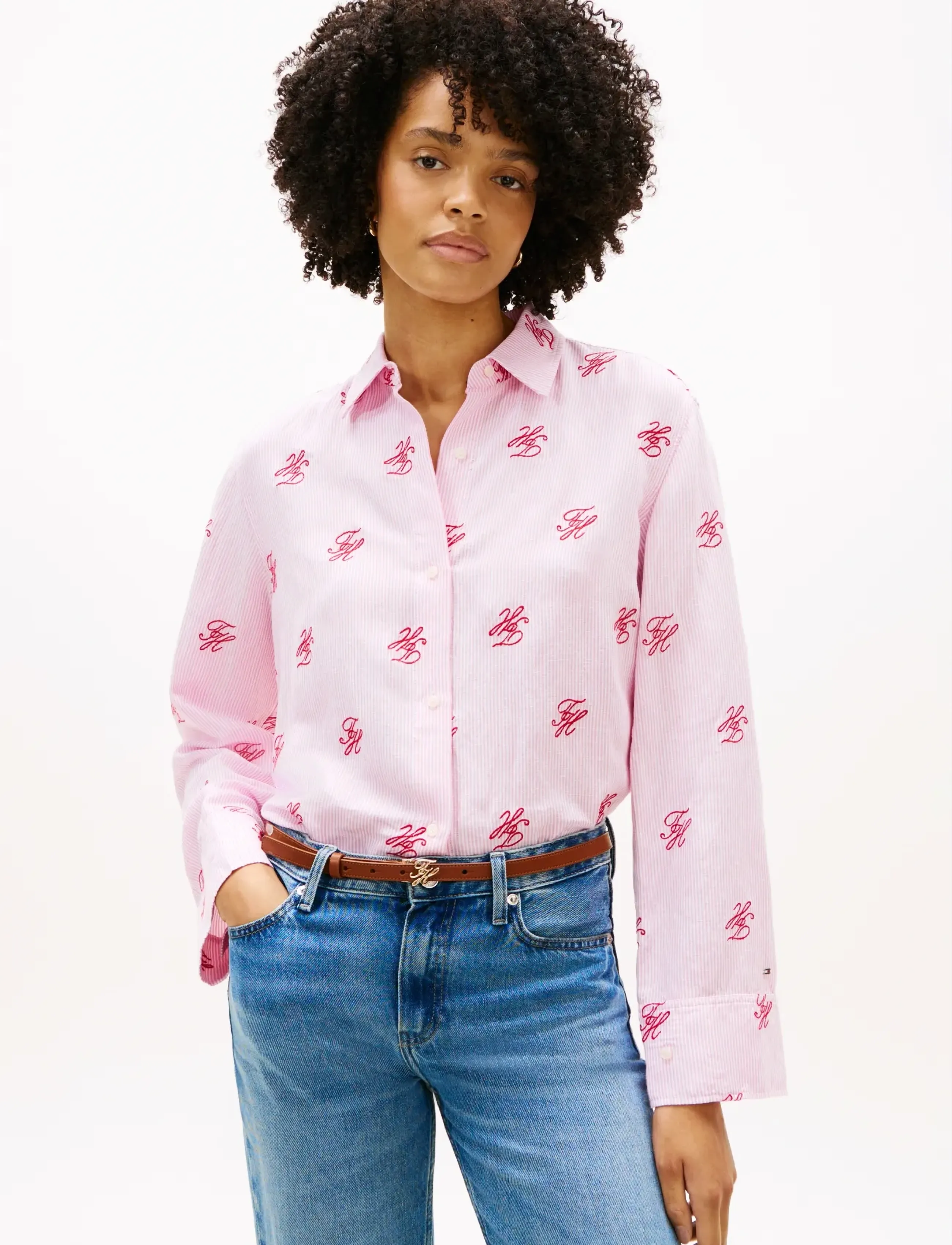 Tommy Hilfiger Swimshop Linen Easy Fit Aop, Kvinder, Printet Hørskjorte, Pink, Str: S