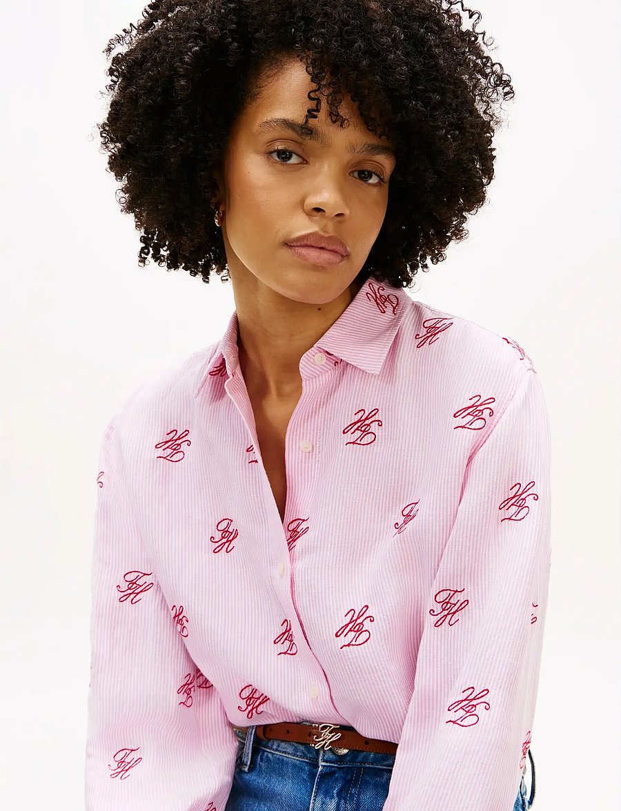 Tommy Hilfiger - SWIMSHOP LINEN EASY FIT AOP - langærmede skjorter - script ithaca rose petal - 4