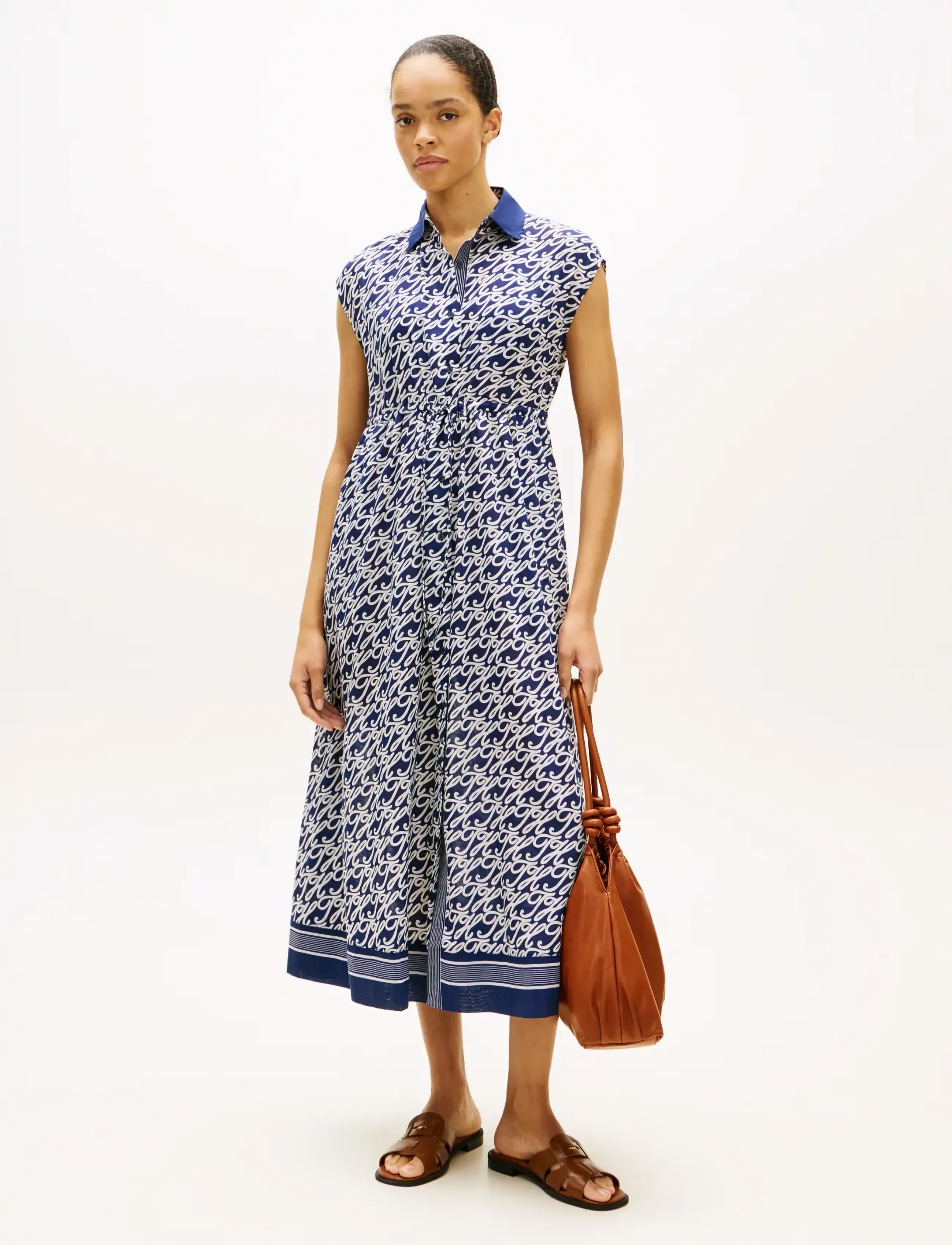 Tommy Hilfiger - SWIMSHOP SILK VOILE AOP MIDI DRS - hemdkleider - th script preppy navy - 0