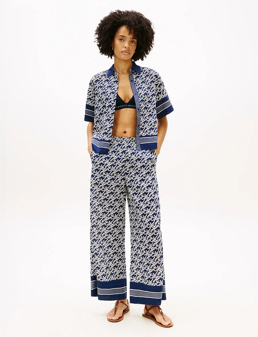 Tommy Hilfiger - SWIMSHOP SILK VOILE AOP PANTS - bukser med brede ben - th script preppy navy - 3