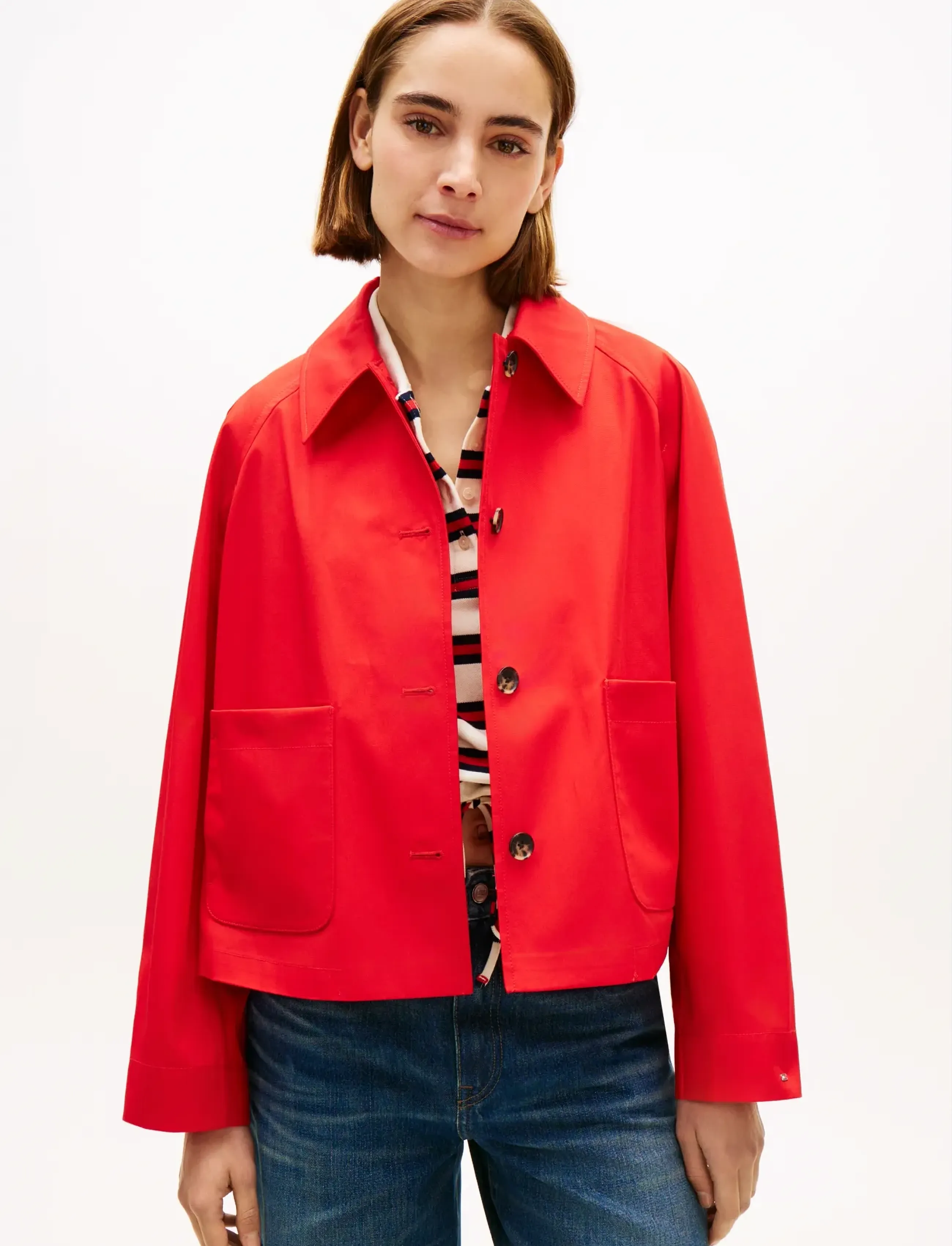 Tommy Hilfiger Cotton Short Jacket, L, Jackets, Rot - Light-summer Frauen
